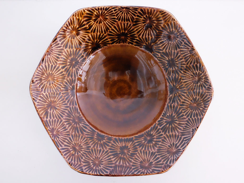 Tomoka Nomura Handcrafted Hexagonal Bowl with Caramel Glaze - Perfect for Serving Desserts, Salads, or Displaying as Decorative Home Tableware