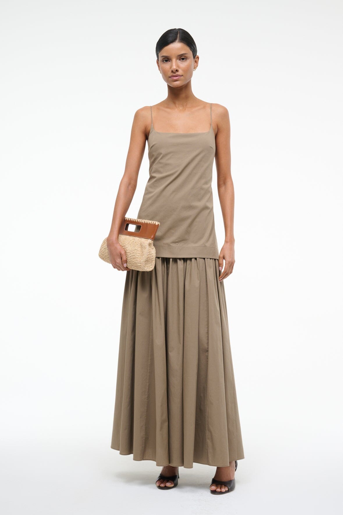 ARI Women's TAUPE Casual Dress - Elegant Flowy Midi Dress for Everyday Wear, Office & Date Night