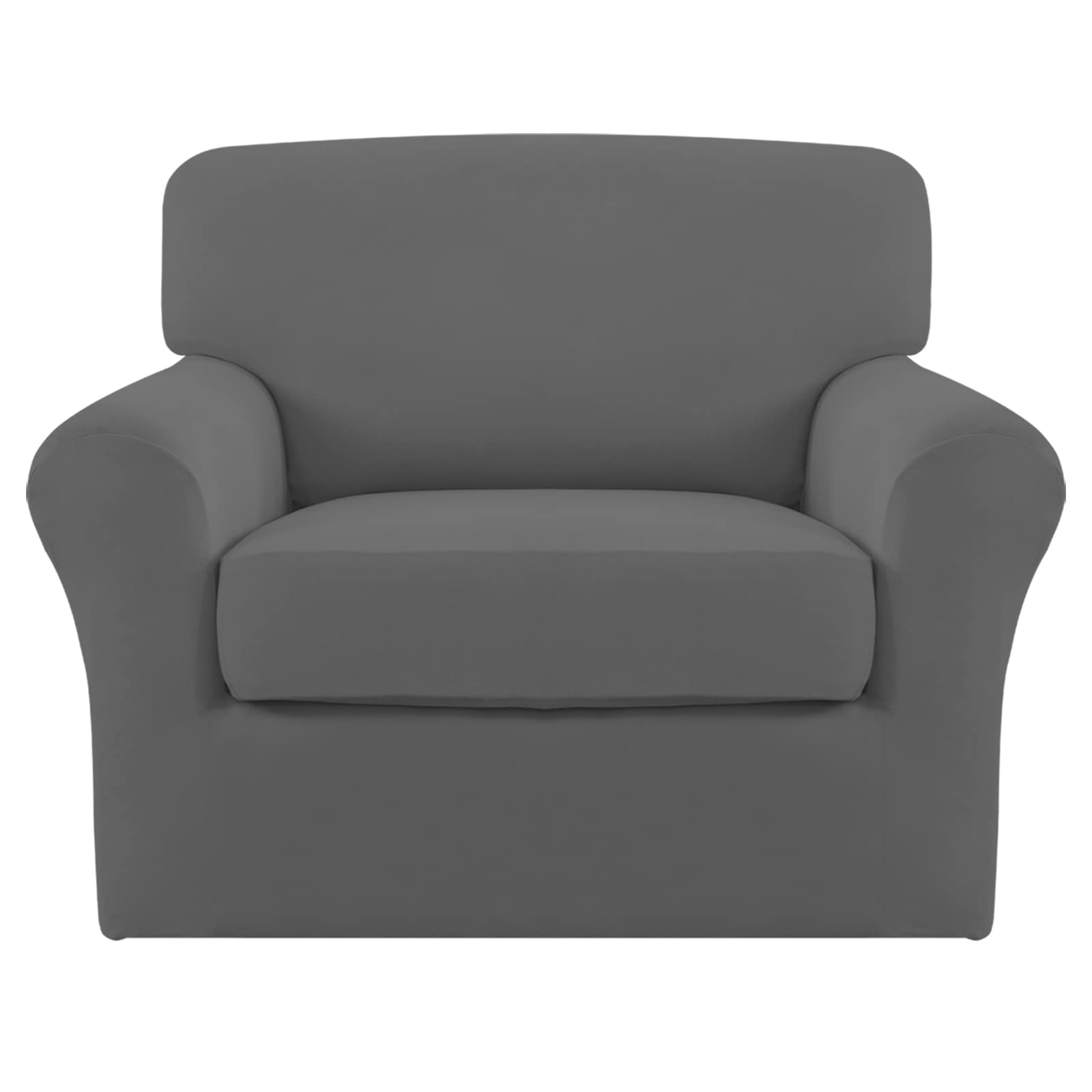 2-Piece Stretch Microfiber Chair Slipcover - Soft Spandex Sofa Couch Cover with Elastic Bottom, Washable Furniture Protector for Kids & Pets (Grey) - Perfect for Living Room, Bedroom, and Office Use