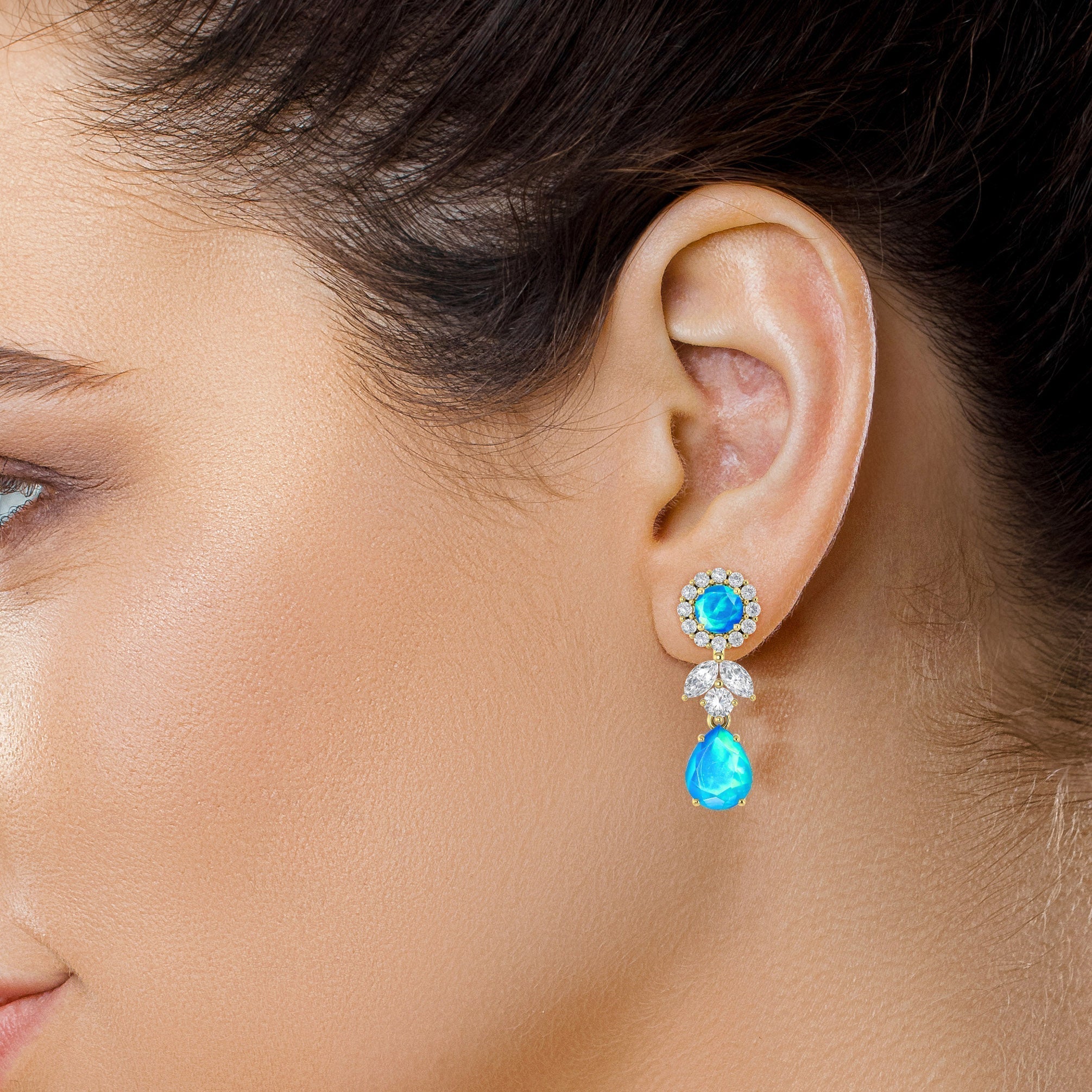 Paraiba Fire Dual Opal Drop and Stud Earrings – Elegant Handmade Jewelry for Women, Perfect for Weddings, Parties & Special Occasions