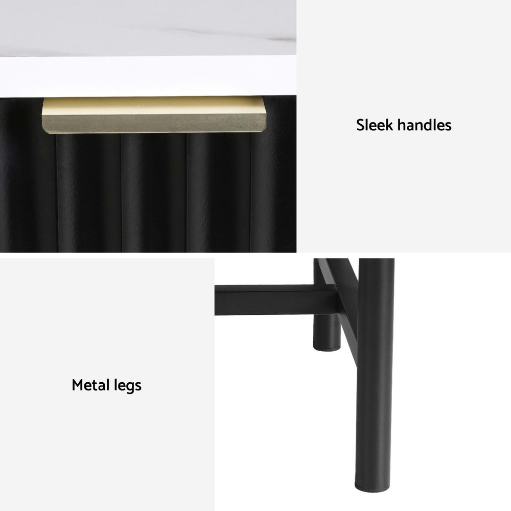 2 Drawer Nightstand - Black Bedside Table for Bedroom, Living Room, or Office - Compact Storage with Modern Design