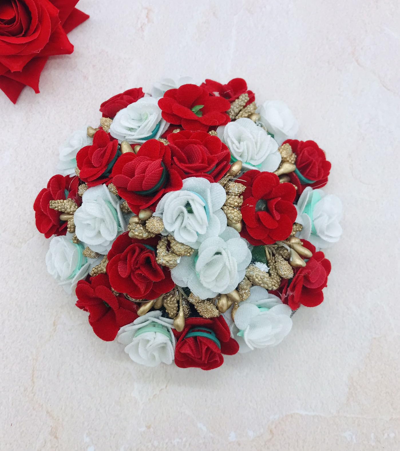 Gadinfashion™ Bridal Hair Juda/Gajra - White & Red Floral Hair Accessories for Women & Girls (Pack of 1) - Perfect for Weddings, Parties & Indian Traditional Events