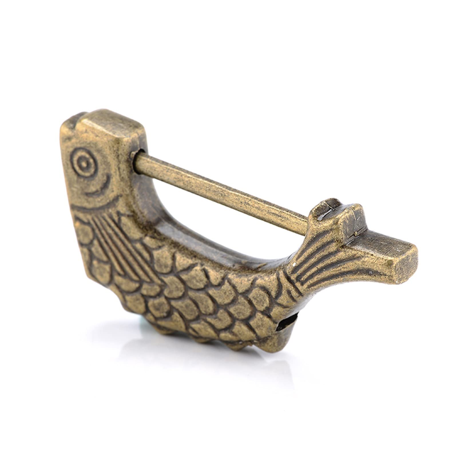 Vintage Chinese Antique Keyed Padlock - 60x30mm Retro Zinc Alloy Lock with Fish Pattern for Jewelry Box, Home Decor & Security Use (Ideal for Chests, Cabinets, Diary Books & Vintage Style Decorations)