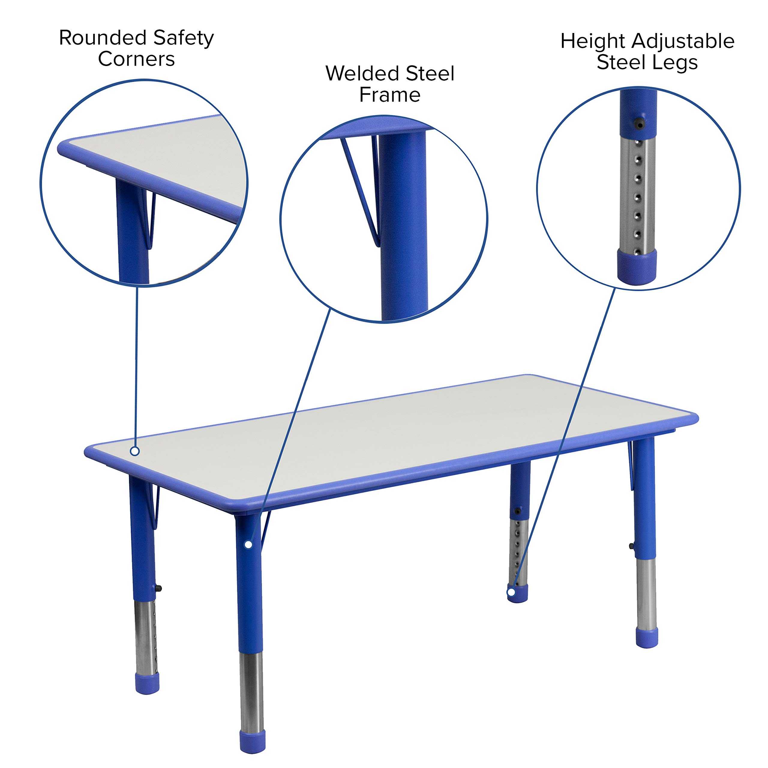 23.625x47.25 Inch Blue Plastic Height Adjustable Activity Table for Kids - Perfect for Classrooms, Daycares & Home Learning Spaces