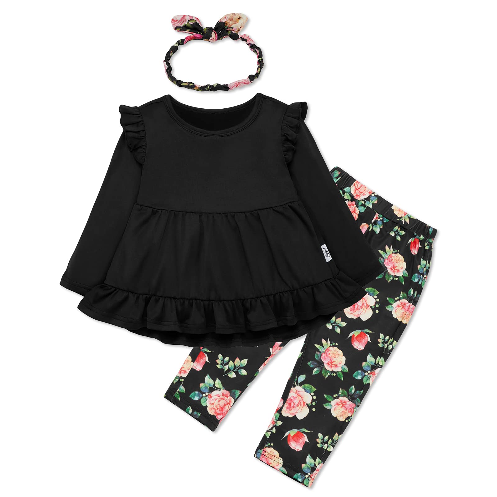 Adorable Toddler Baby Girl Outfit - Long Sleeve Ruffle Top & Floral Pants Set with Headband | Fall Winter Clothes for Girls | Perfect for Holidays, Family Photos & Special Occasions