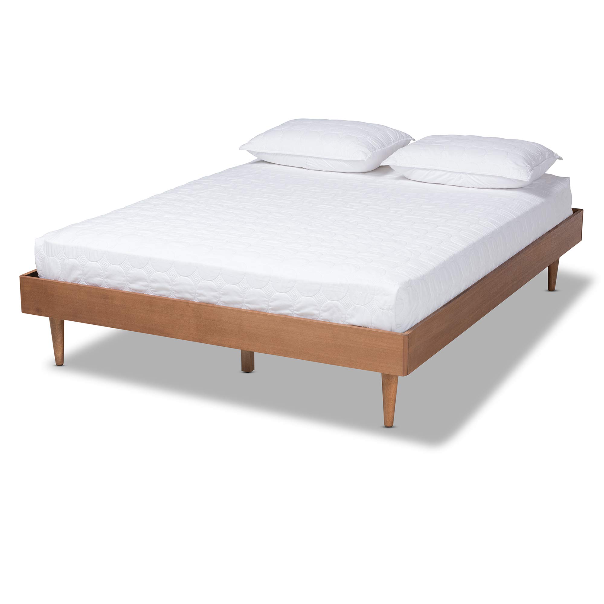 Baxton Studio Queen Size Platform Bed Frame in Ash Walnut - Modern Minimalist Bedroom Furniture for Small Spaces & Apartments