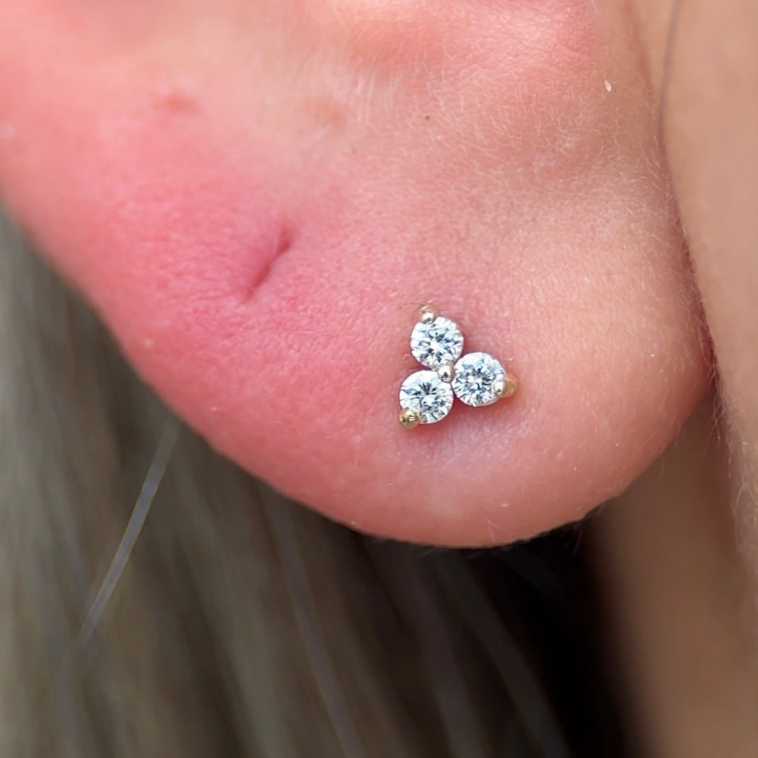14k Rose Gold Diamond Trinity Cluster Flat Back Stud Earrings for Women - Perfect for Weddings, Parties & Everyday Elegance