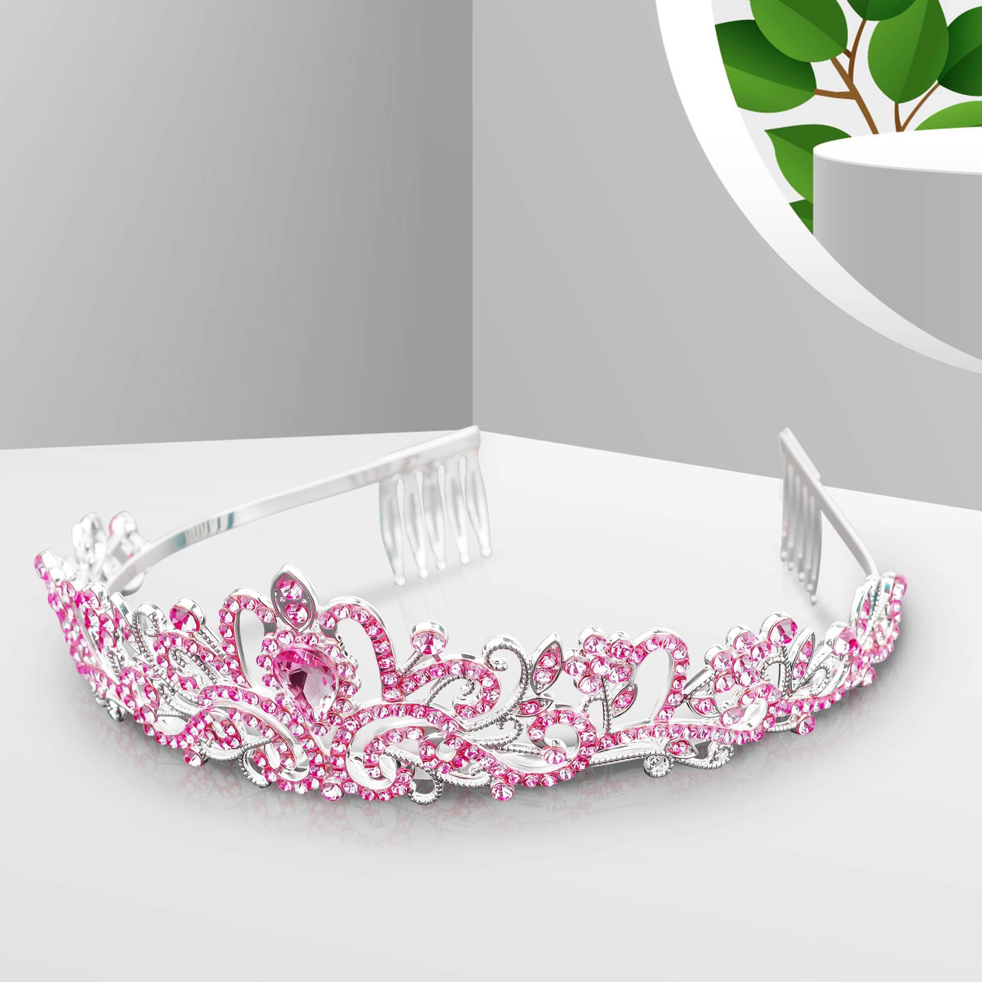 Sparkling Pink Crystal Tiara for Women & Girls - Elegant Princess Crown for Weddings, Birthdays, Prom, Pageants & Special Occasions | Perfect Bridal Headpiece & Mermaid-Themed Party Accessory