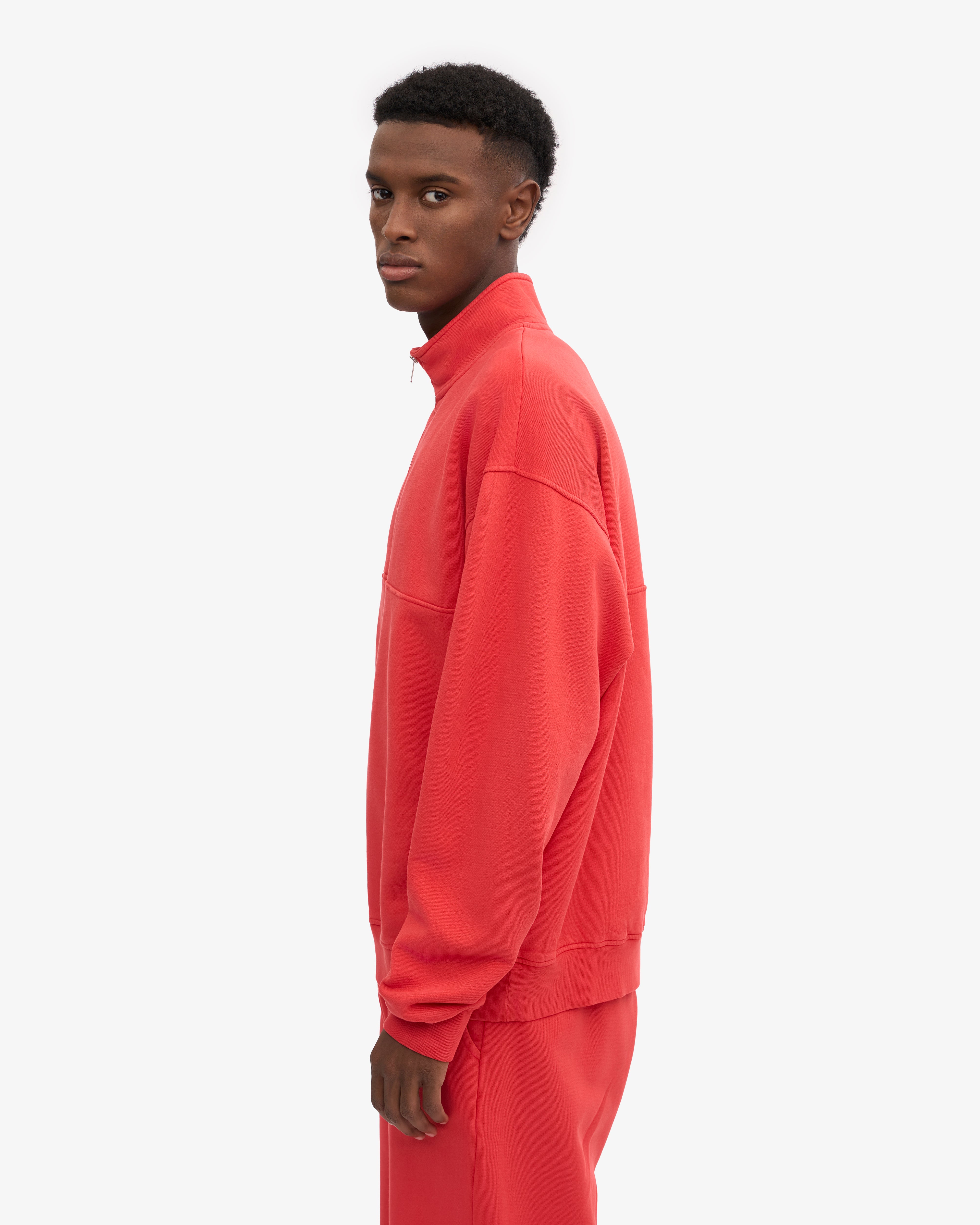 Organic Quarter Zip Sweatshirt for Men & Women - Soft Red Tangerine Pullover for Casual Wear & Outdoor Activities