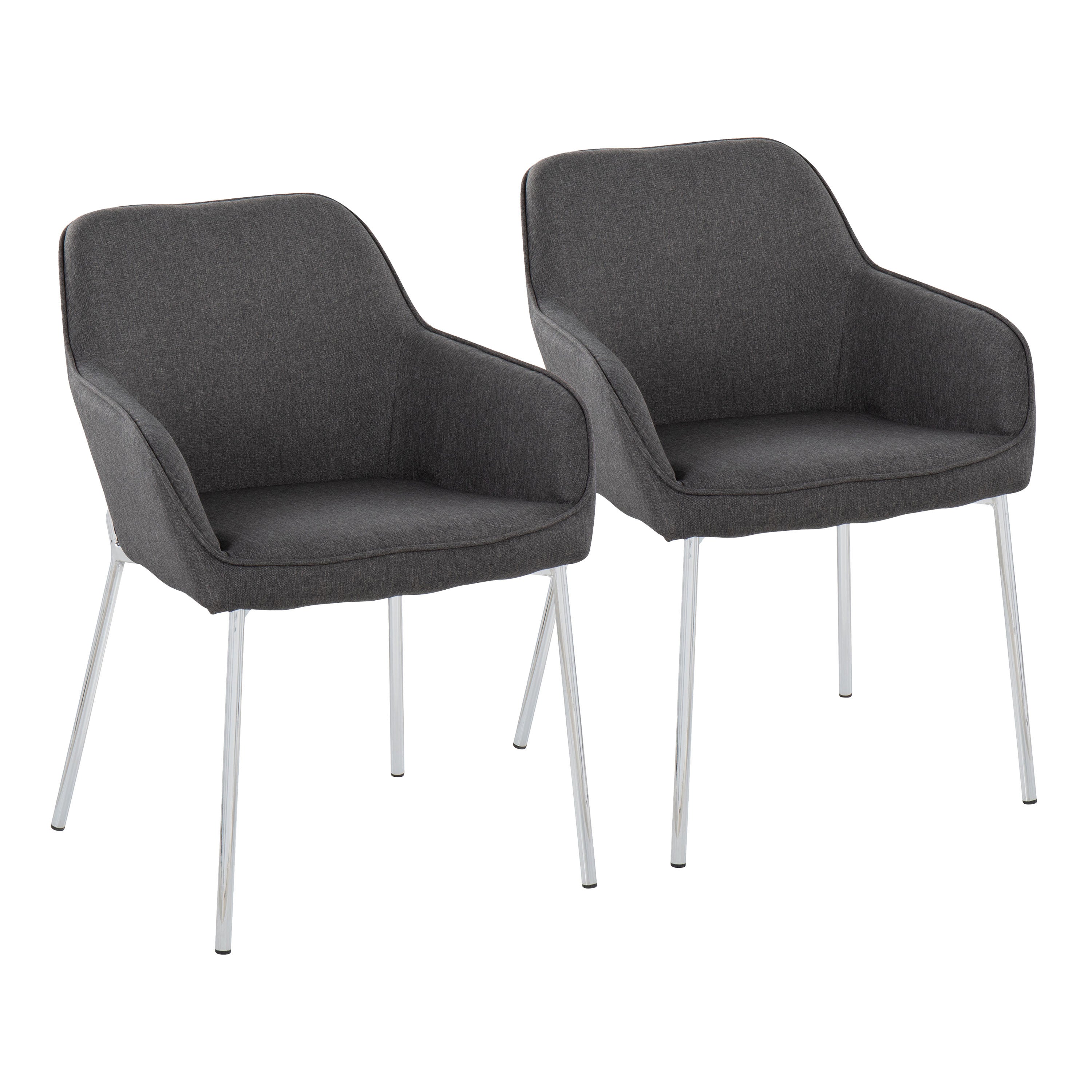 LumiSource Daniella Modern Dining Chairs - Set of 2 Chrome Metal & Charcoal Fabric Upholstered Seats - Perfect for Kitchen, Dining Room or Breakfast Nook Contemporary Furniture