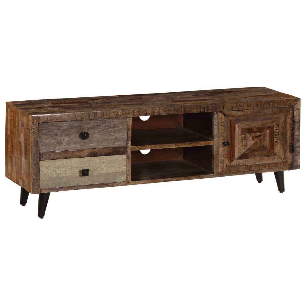 vidaXL Solid Wood Mango TV Stand with Drawers & Storage Compartment - Rustic Industrial Handmade Brown TV Cabinet for Living Room, Bedroom & Home Theater Setup