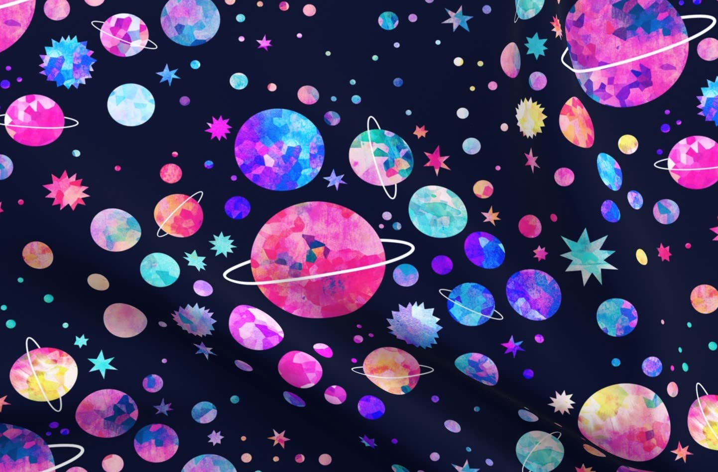 Galaxy Cosmic Planets Space Stars Printed Velvet Fabric - Pastel Watercolor Upholstery Material for Home Decor, Apparel & DIY Projects | Fat Quarter for Sewing, Quilting & Crafting