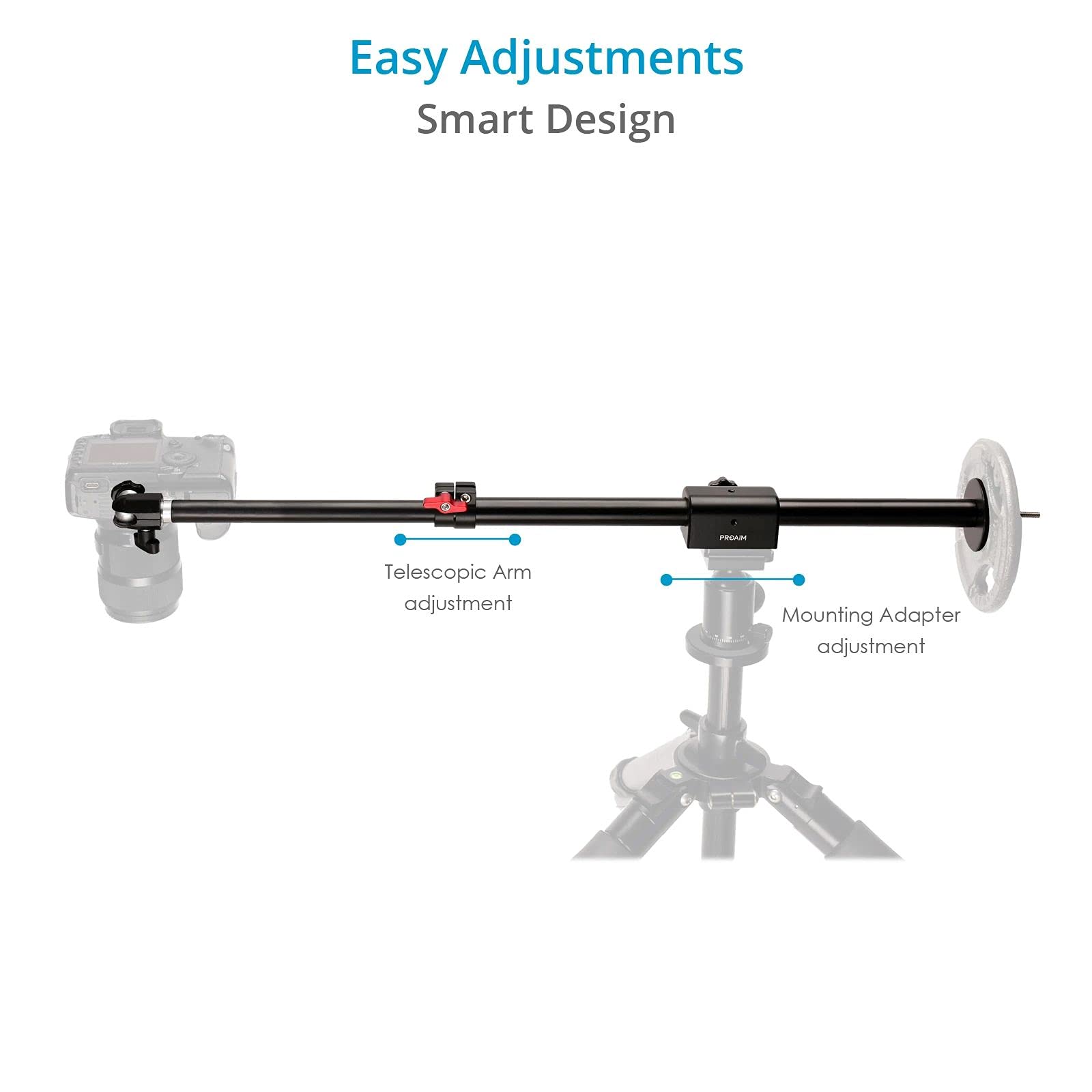 PROAIM Overhead Camera Boom Pole for Photography & Videography - 23 to 40 Inch Adjustable Telescopic Arm with Ball Head & Tripod Adapter - Perfect for Tabletop Product Shots, Food Photography, and YouTube Videos (P-OHBP-01)