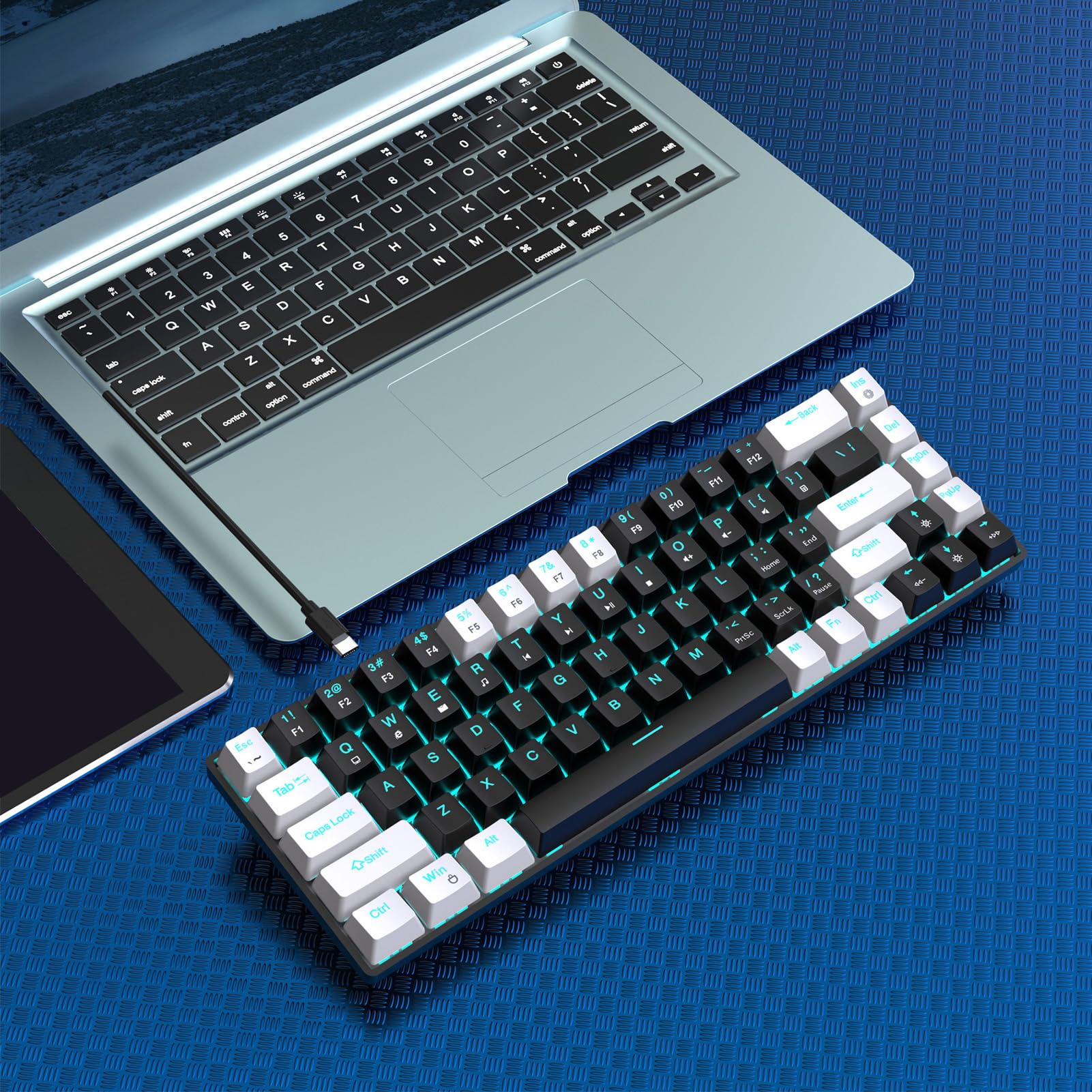 Gearwell 68 Key RGB Mechanical Gaming Keyboard for PC - Compact Wired Keyboard with Customizable Backlight, White & Black - Perfect for Gaming, Typing & Office Work