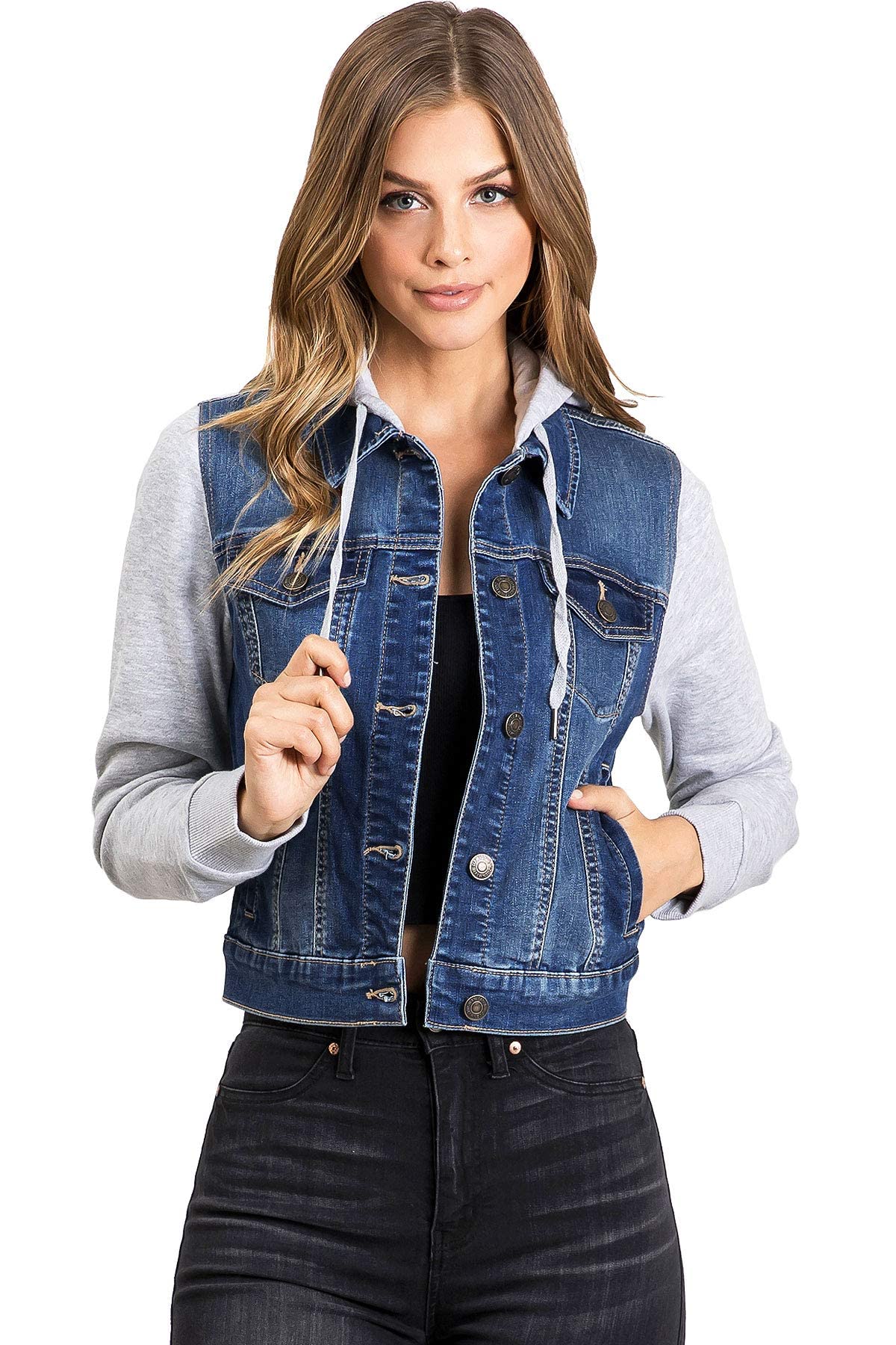 Women's Wax Jeans Denim Jacket with Hood - Stylish Casual Outerwear for Juniors | Perfect for Everyday Wear, Street Fashion & Layering