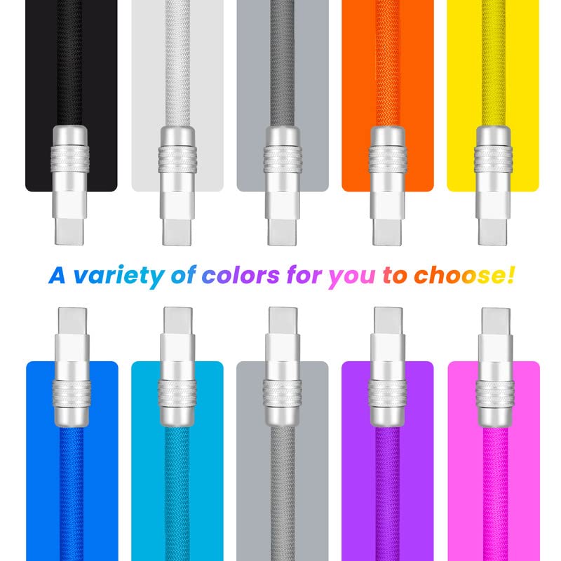 240W Fast Charging Cable USB-A to USB-C - Retractable Durable Charger Cord for iPhone, Samsung, iPad, Tablets - 1.3FT/2.3FT Length (Black) - Perfect for Travel, Office & Home Charging