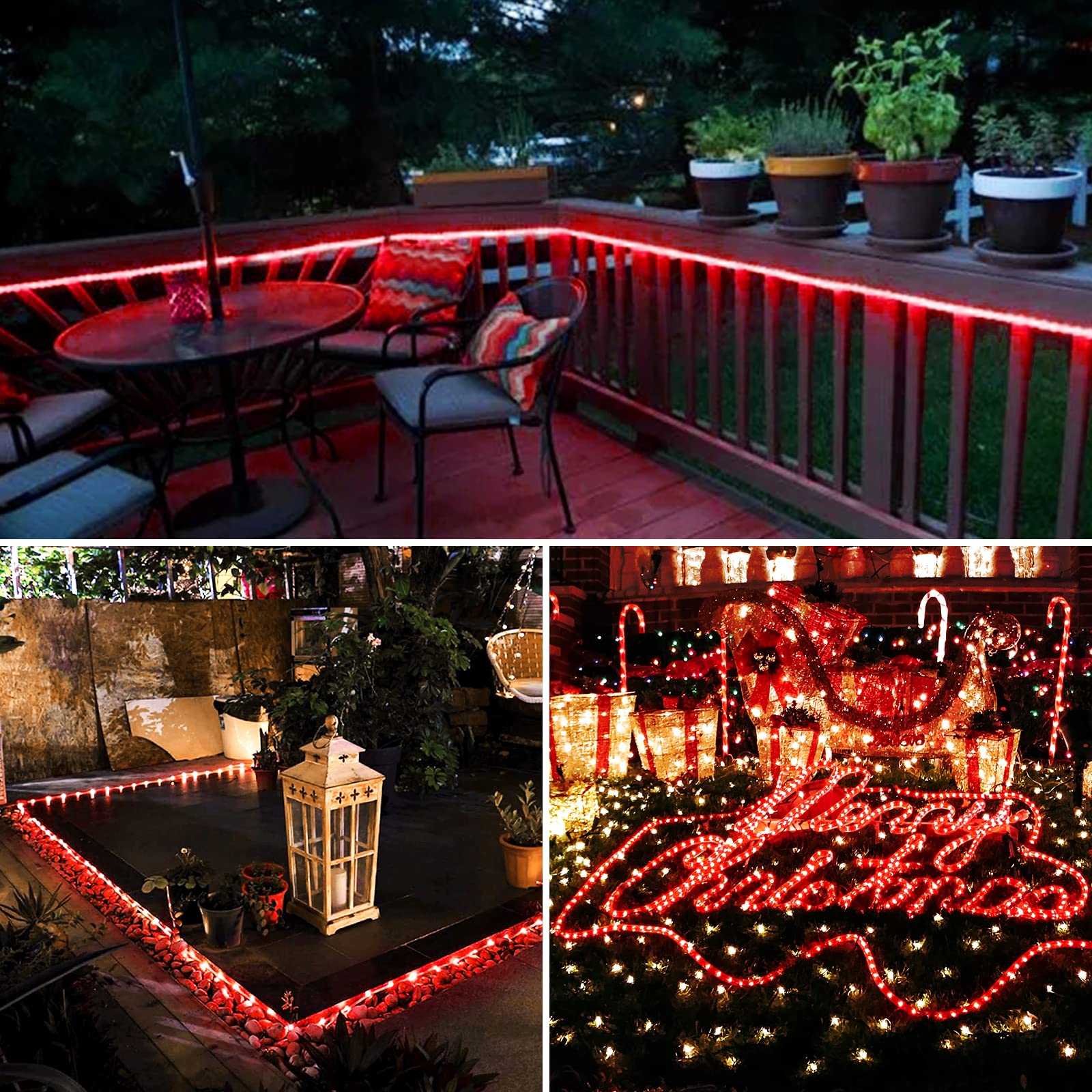 JMEXSUSS 2 Pack 66ft 200LED Red Rope Lights - Battery Operated Waterproof Outdoor String Lights with Remote Control for Trampoline, Camping Tent, Garden, Patio, Party & Holiday Decorations