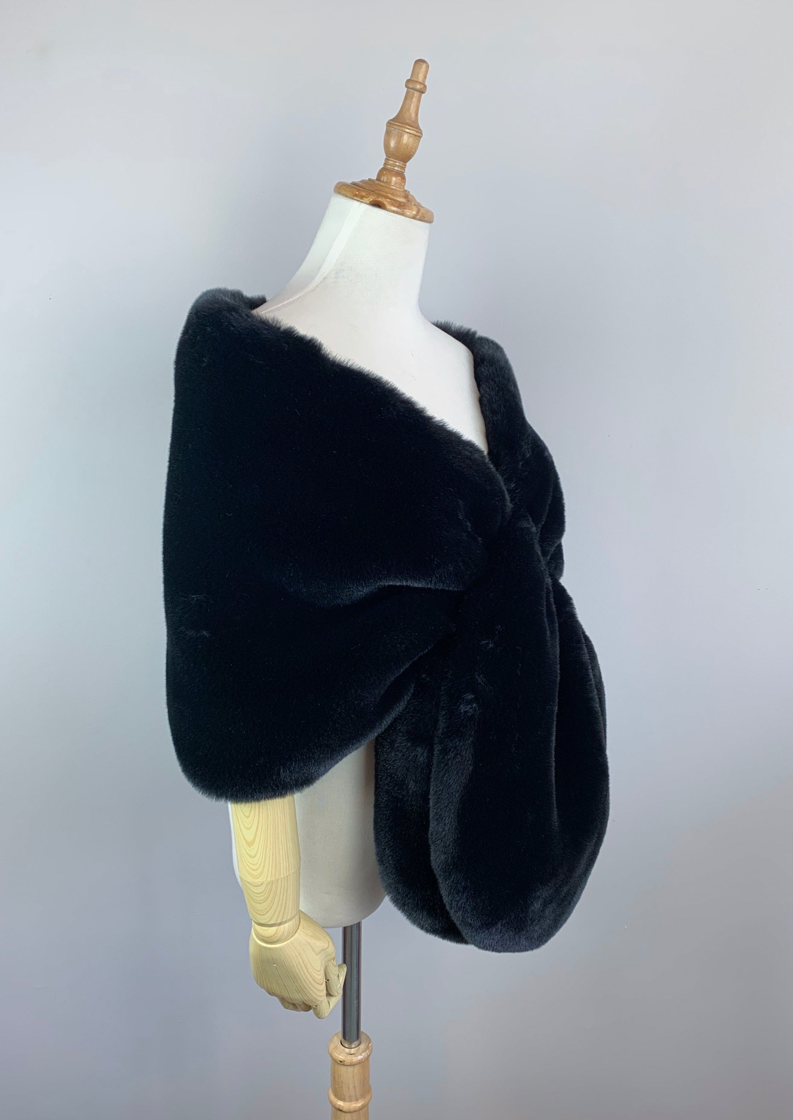 Black Faux Fur Bridal Cape - Elegant Wedding Shawl for Bride (Audrey Blk05) | Perfect for Winter Weddings, Photo Shoots & Formal Events
