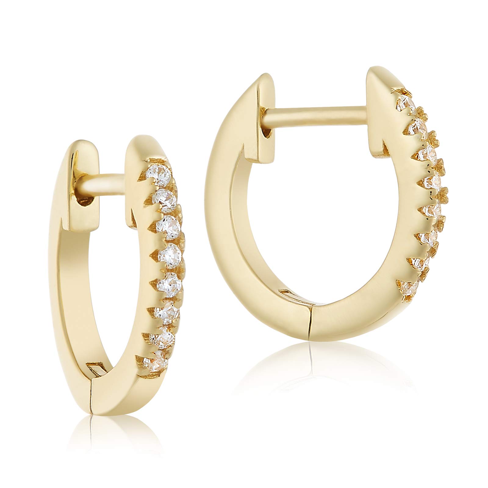 Lusoro 925 Sterling Silver Single Row AAA Cubic Zirconia Pave Huggie Hoop Earrings for Women - Elegant Everyday Jewelry for Work, Date Night & Special Occasions