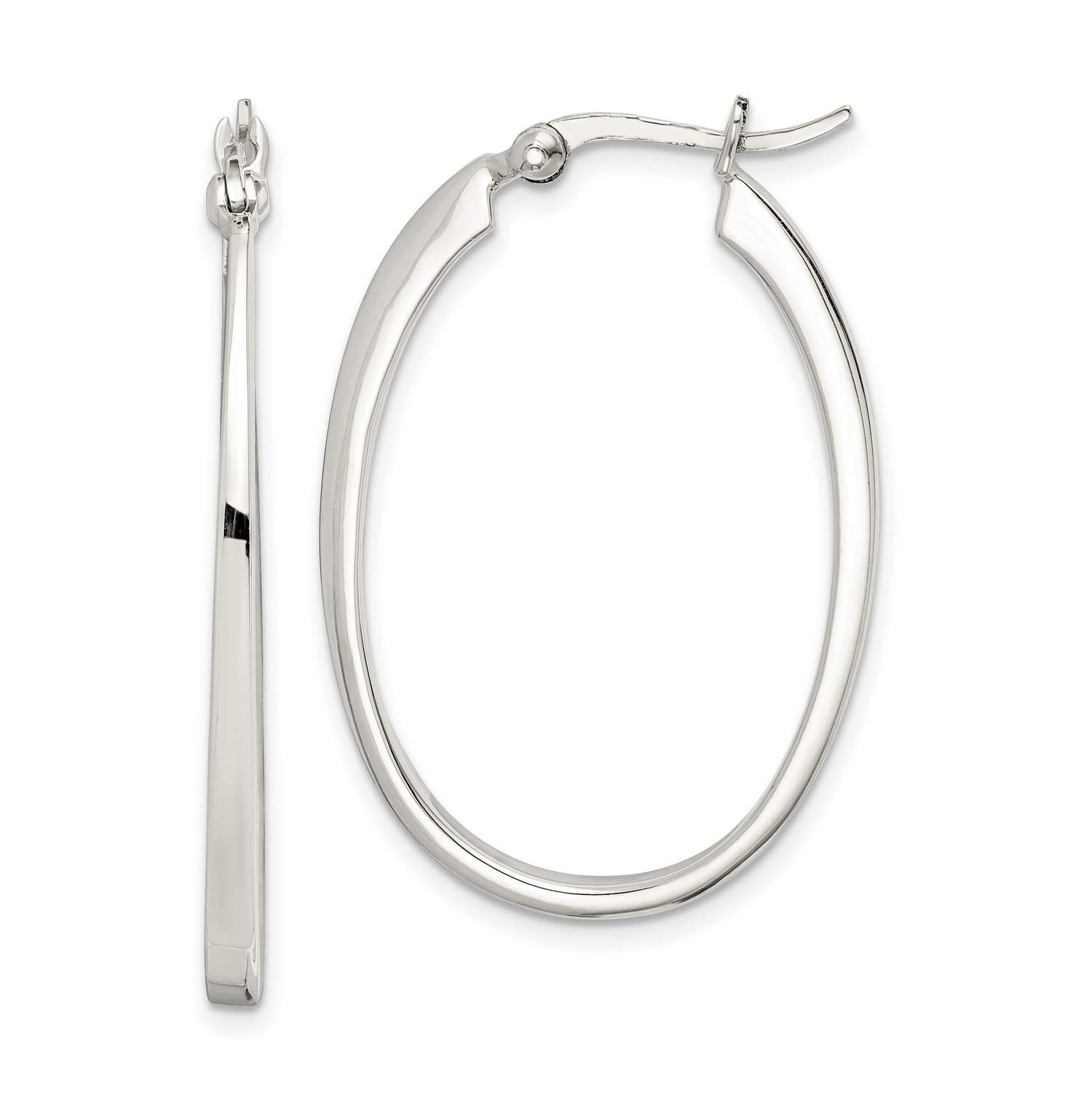 Sterling Silver Flat Square Tube Oval Hoop Earrings 38x27mm - Elegant Minimalist Jewelry for Women, Perfect for Everyday Wear, Parties & Gifts