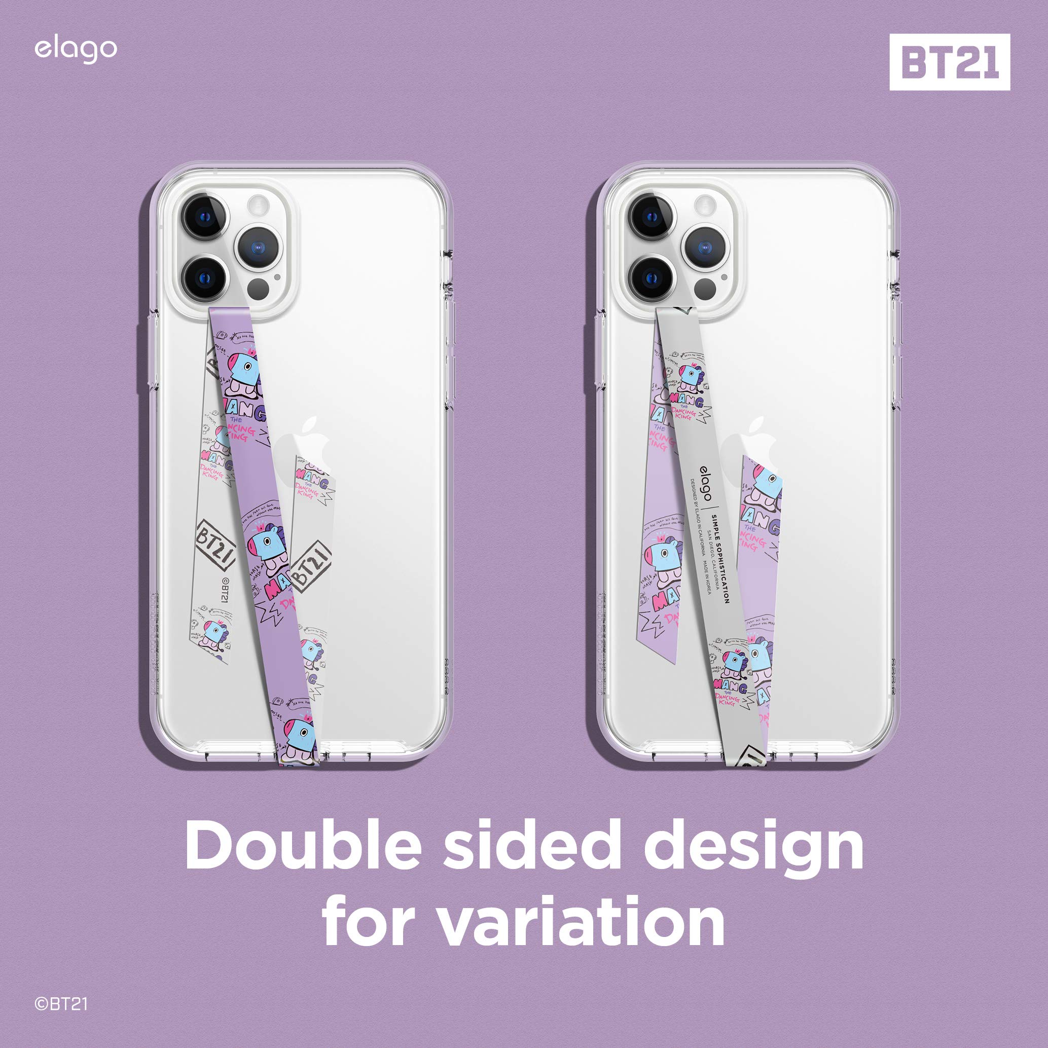 elago BT21 Phone Strap with Stickers - Double Sided Design, Phone Loop & Grip for All Smartphone Cases, MagSafe Compatible - Perfect for Daily Commute, Travel & Hands-Free Convenience