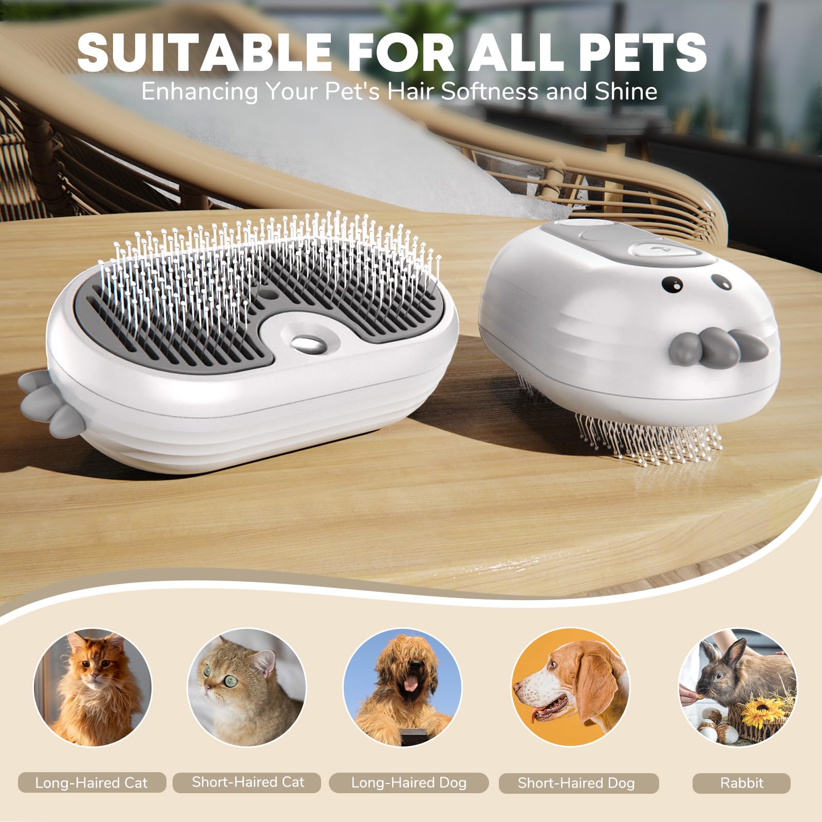 **3-in-1 Rechargeable Cat & Dog Deshedding Brush with Steam – Self-Cleaning Pet Hair Brush for Long & Short Hair, Gentle Shedding Control – Perfect for Grooming at Home or Professional Pet Salons**