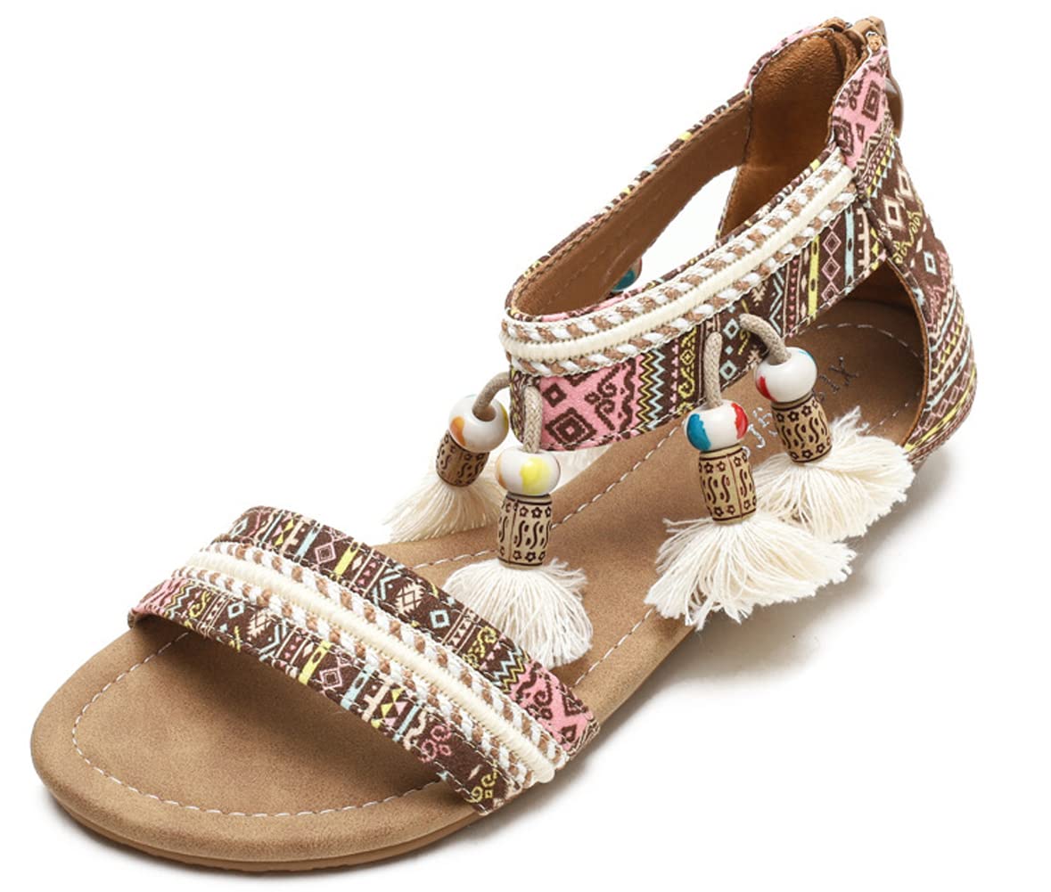 **Women's Bohemian Roman Sandals - Vintage Retro Tassel Wedge Flat Sandals for Summer | Beach, Festival, Casual Outfit**