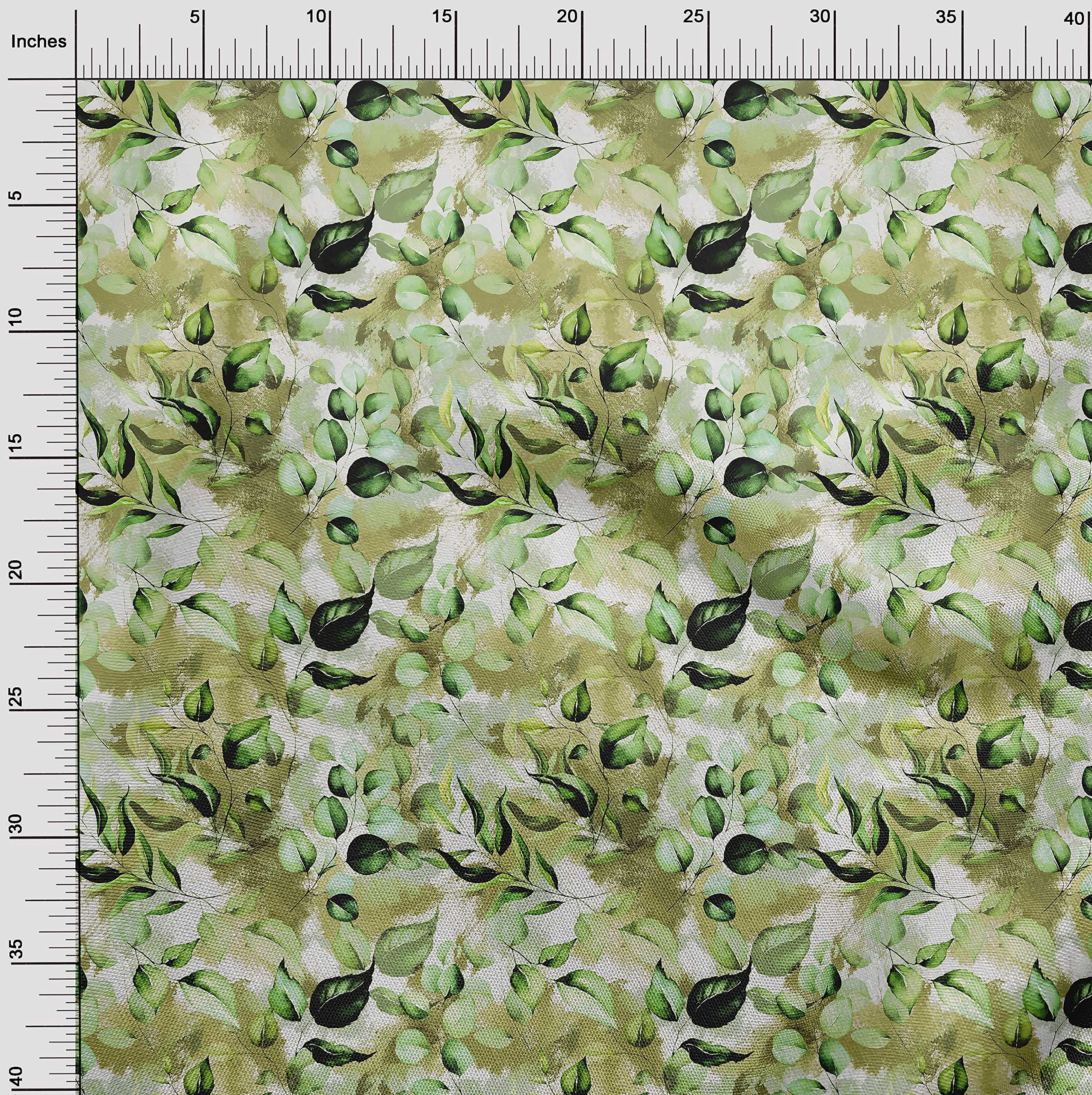 oneOone Velvet Green Fabric Leaves Printed Sewing Fabric by The Yard - 58 Inch Wide DIY Clothing Material for Dresses, Curtains & Home Decor Projects