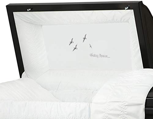 Handcrafted Titan Casket Orion Panel Collection - Black Funeral Casket with White Crepe Interior & 'Going Home' Head Panel | Premium Burial Casket for Memorial Services & Funeral Homes