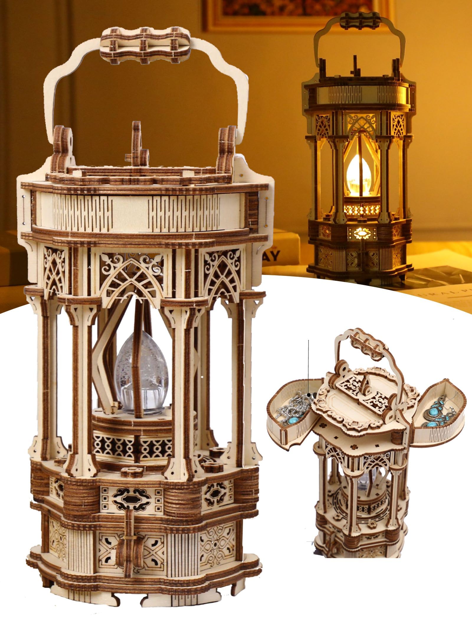 3D Wooden Puzzle Lantern Kit for Adults - DIY LED Light Model Building Set, Creative Home Desk Decor & Unique Gift Idea for Birthday/Christmas (Night Light, Meditation Room Decor)