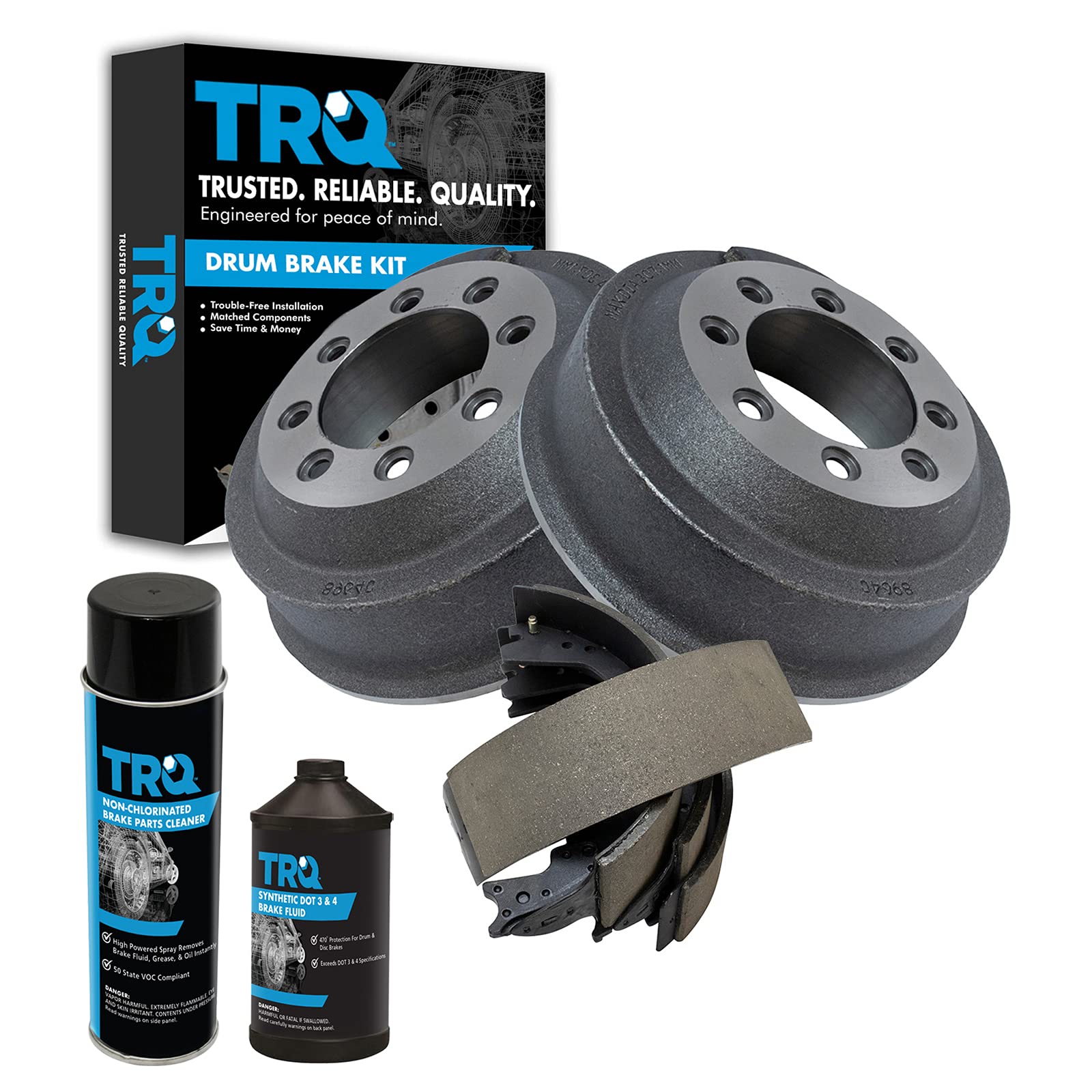 TRQ Rear Brake Drum & Shoe Kit Set - Compatible with 1987-1991 Ford E250/E350 Van & 1985-1997 Ford F250/F350 Truck - Perfect for Brake System Repair & Maintenance