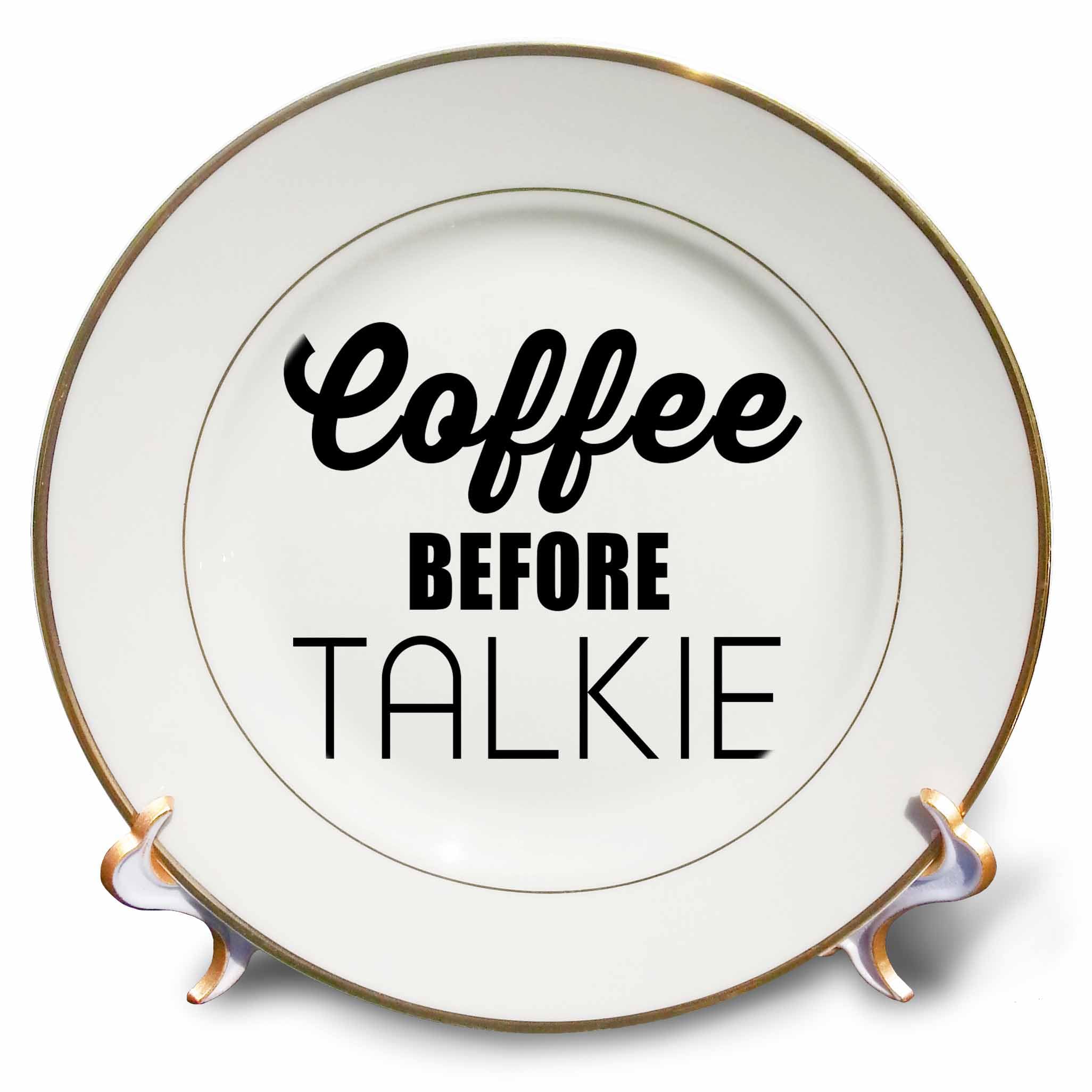 3dRose Funny Coffee Before Talkie Porcelain Plate - 8 Inch Ceramic Dish with Humorous Quote - Perfect for Breakfast, Office, or Home Decor