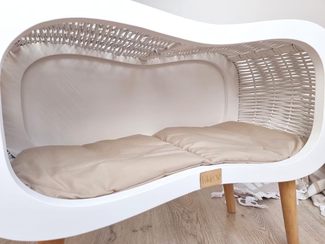 Handmade Wicker Cat Bed with Mattress - Infinity Leg Design - Natural Comfortable Cozy Pet Bed for Indoor Cats - Durable Plywood Base - 100% Polish Craftsmanship | Perfect for Living Rooms, Bedrooms & Cat Lounging Areas