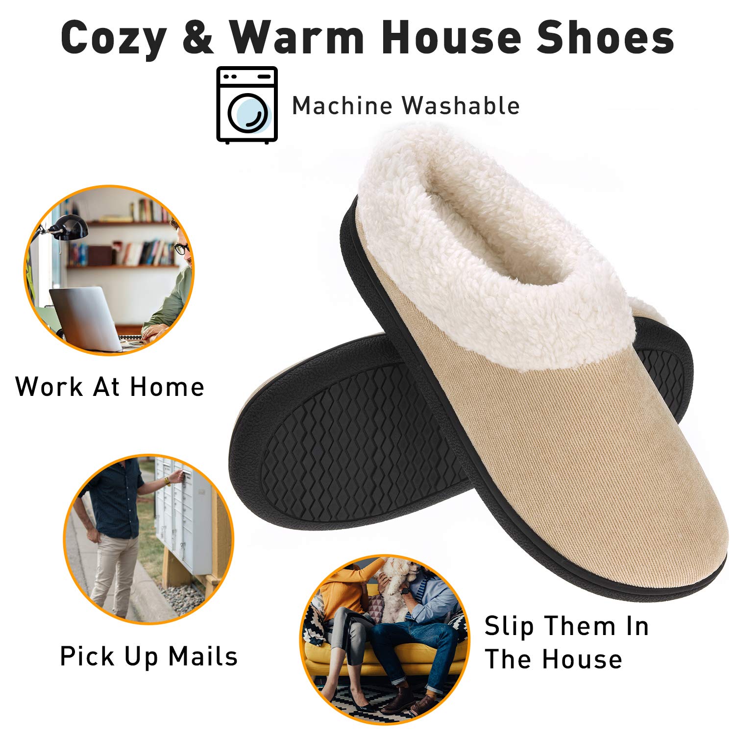 VONMAY Women's Fuzzy House Slippers with Memory Foam & Fleece Collar - Cozy Indoor/Outdoor Slippers for Winter, Home, Office & Travel Comfort