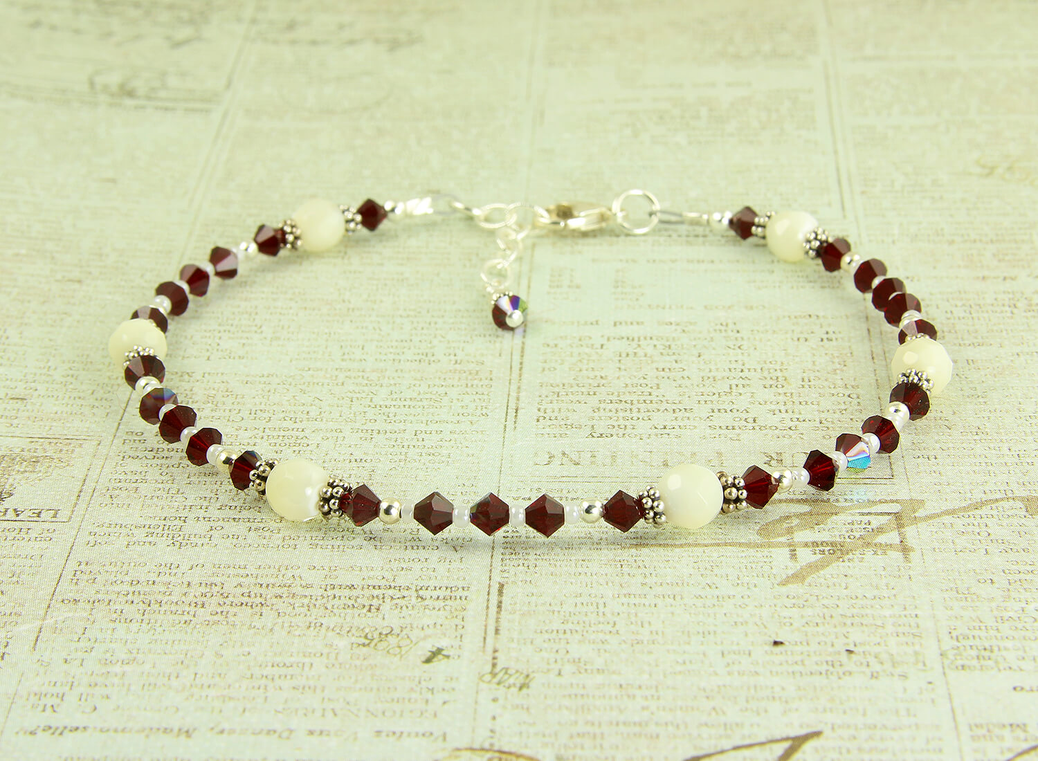 Elegant Mother of Pearl Crystal Beaded Anklet - Dainty Adjustable Ankle Bracelet for Women - Perfect for Beach Vacations, Summer Outfits & Boho Fashion