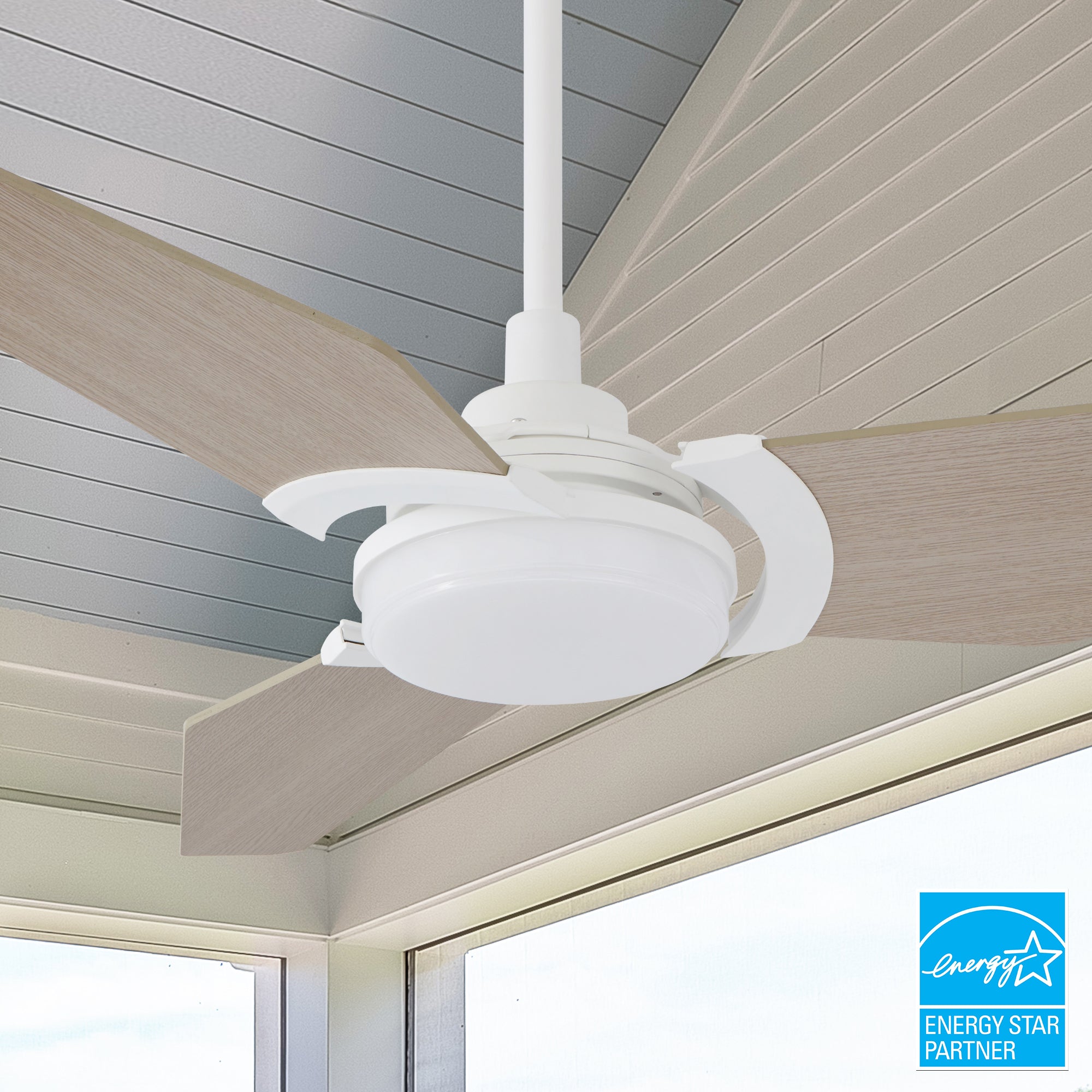 52 Inch Smart Ceiling Fan with LED Light & Remote Control - Perfect for Outdoor Patio, Deck, and Covered Porch Areas - Energy Efficient & Weather Resistant
