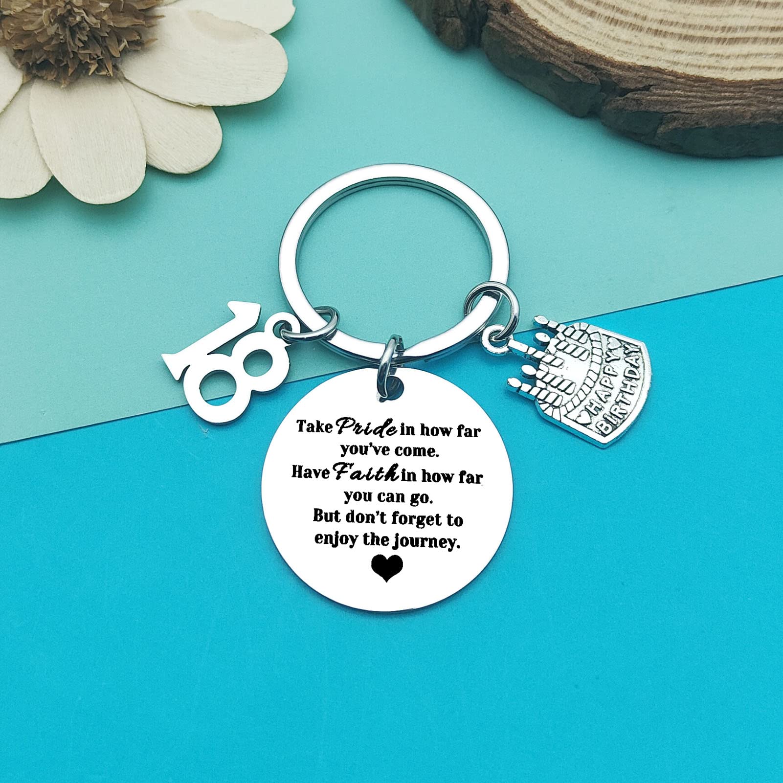 18th Birthday Keychain Gift - Inspirational Turning 18 Jewelry for Women, Men, Friends, Son & Daughter - Perfect Graduation, Milestone Celebration & Encouragement Present - Engraved Happy Birthday Keepsake for Special Occasions
