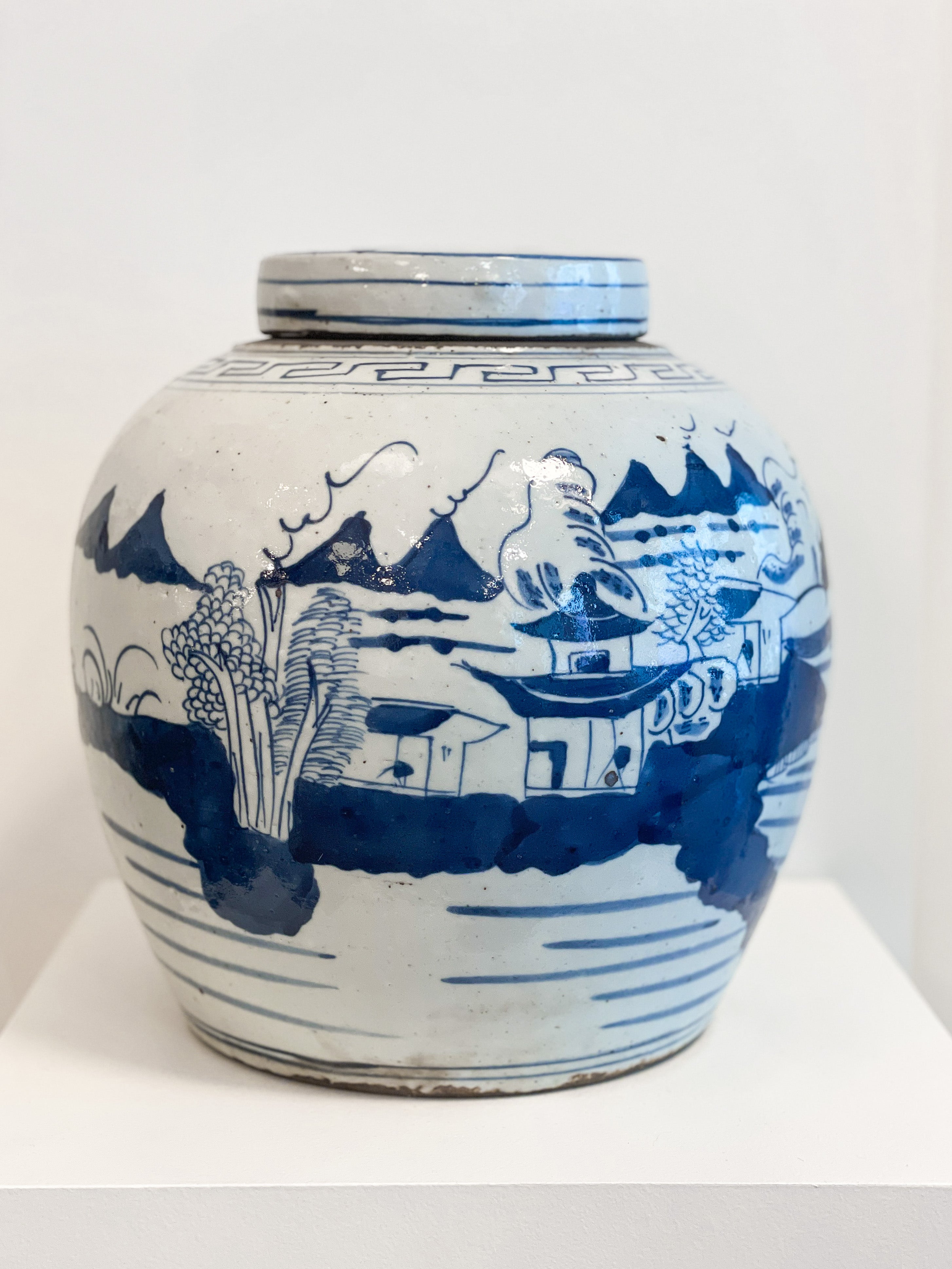 Blue and White Ceramic Lidded Jar with Floral River Pattern - Perfect for Home Decor, Kitchen Storage, and Gift Giving