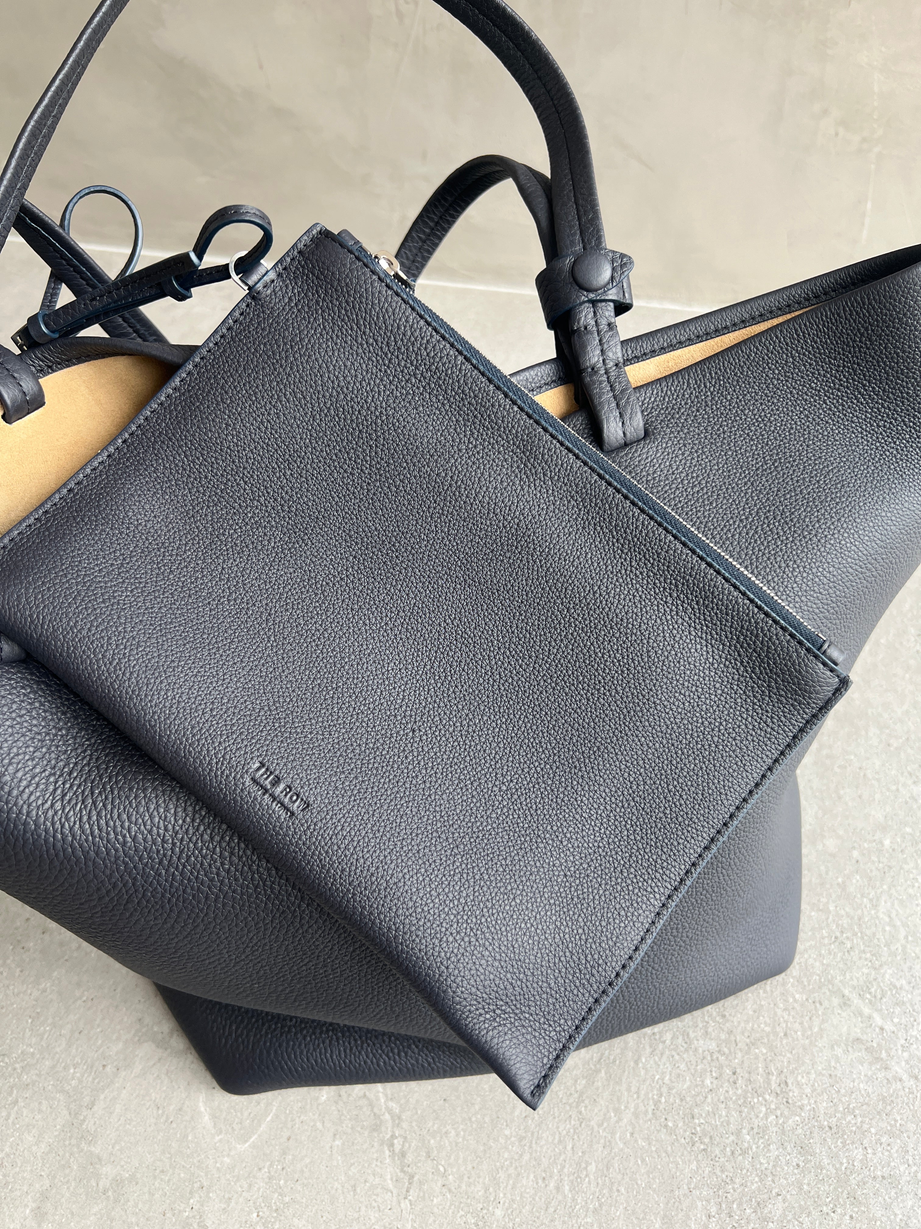Premium Leather Park Tote Three - Stylish Grained Marine Blue Handbag for Women | Perfect for Work, Travel & Everyday Use
