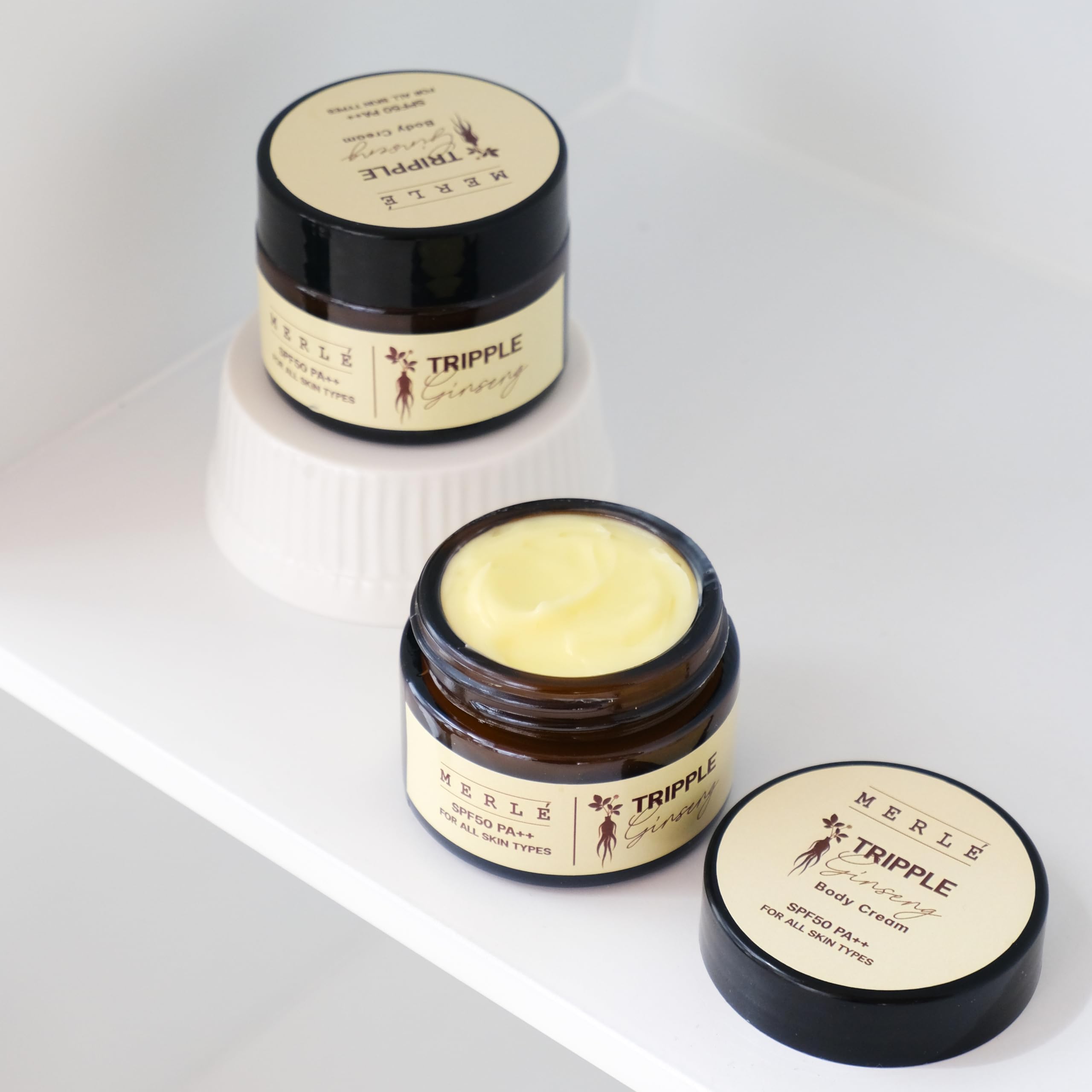MERLE Triple Ginseng Body Cream with SPF 50 PA++ - 2 Pack | Collagen, Arbutin & Vitamin C for Smooth Skin | Daily Moisturizer & Sun Protection for Face & Body
