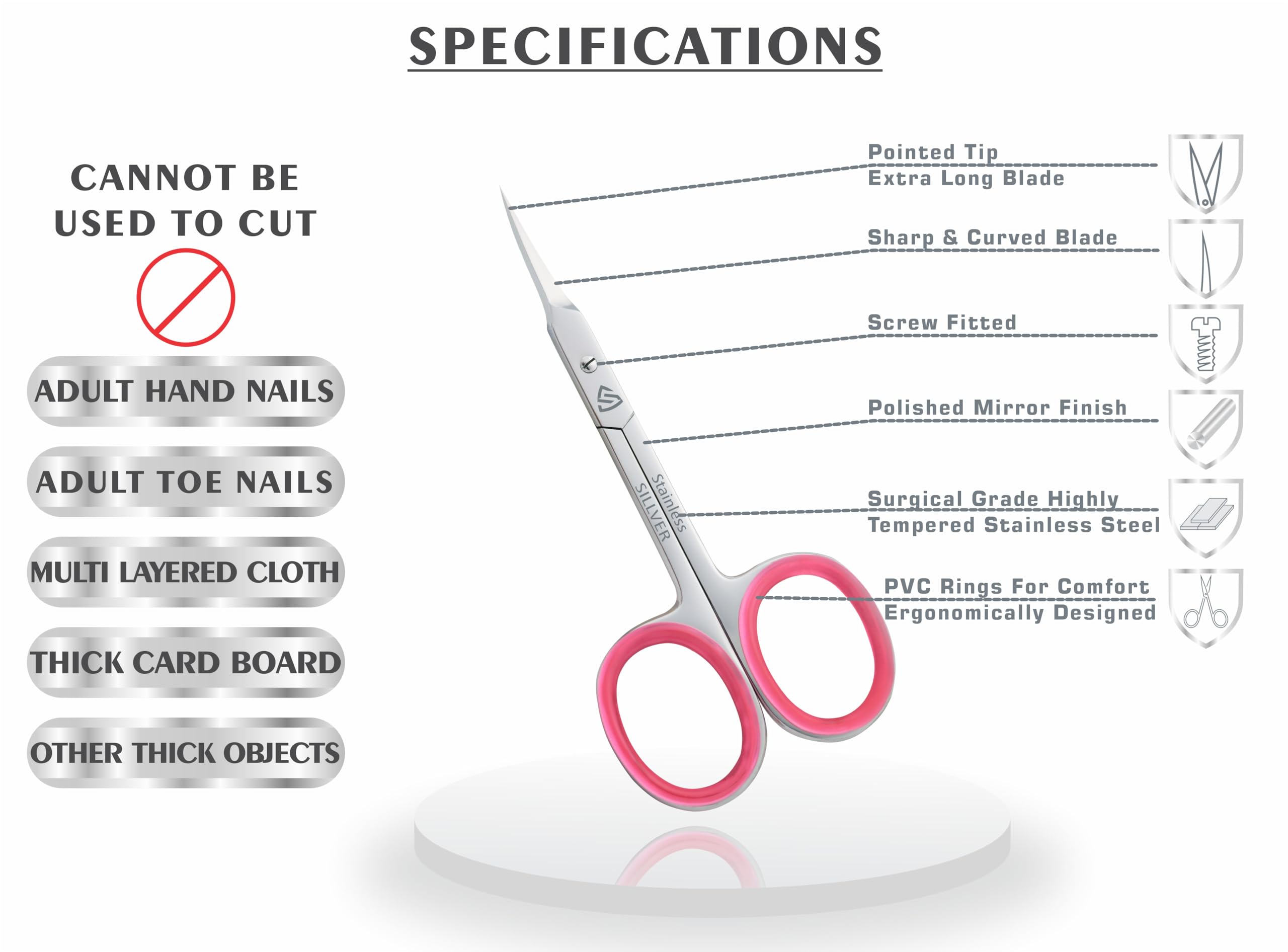 Premium Stainless Steel Cuticle & Eyebrow Scissors - Ultra Fine Curved Tips for Precise Trimming | Beard, Eyelash, Mustache & Manicure Grooming | Perfect for Home Salon, Travel & Professional Use