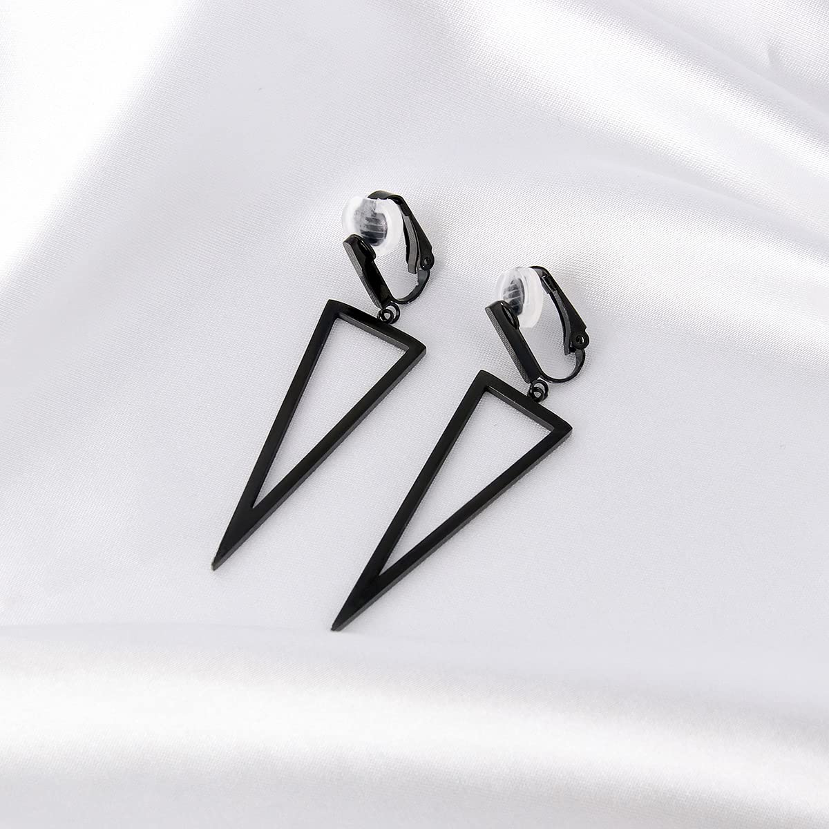Stylish Metal Geometric Clip-On Drop Earrings for Women - Gold, Black & Silver Non-Piercing Dangle Earrings (Rectangle, Triangle, Bar, Circle, Waterdrop, Ellipse) - Perfect for Parties, Weddings & Everyday Wear