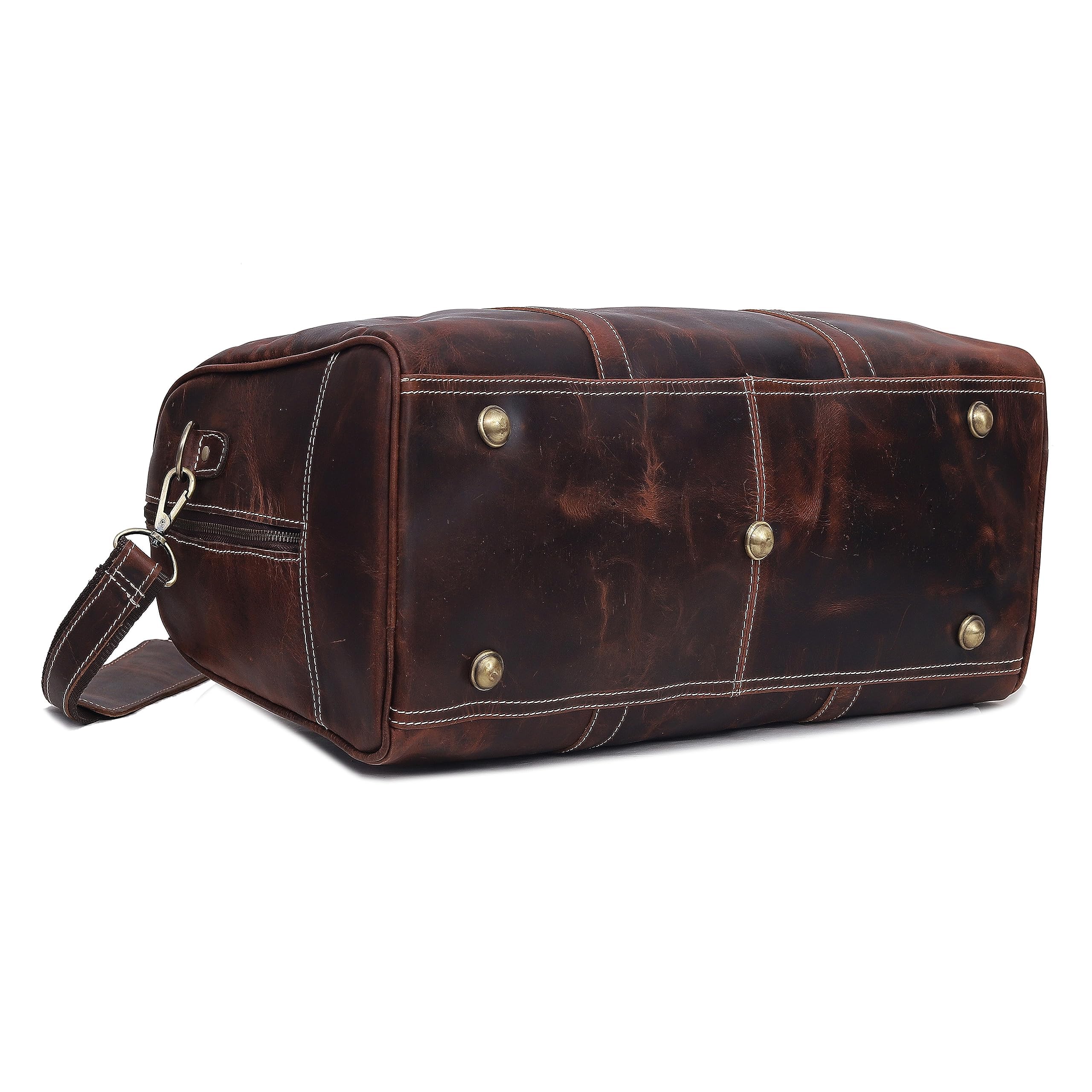 21 Inch Genuine Buffalo Leather Travel Duffle Bag for Men - Waterproof Overnight Weekender Gym Bag with Shoulder Strap | Airplane Under Seat Carry On | Perfect for Business Trips, Gym Workouts & Weekend Getaways (Brown)