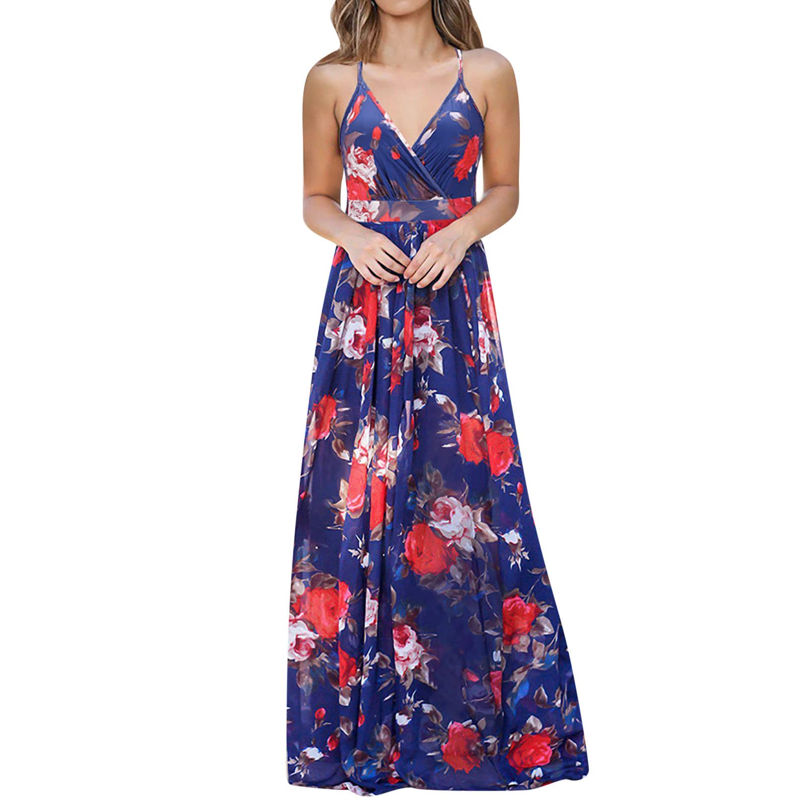 KKJJ Women's Sleeveless Summer Dress - Floral Print Long Boho Maxi Skirt for Spring & Summer | Casual Elegant Fashion, Beach Vacation, Date Night, Garden Party Outfit