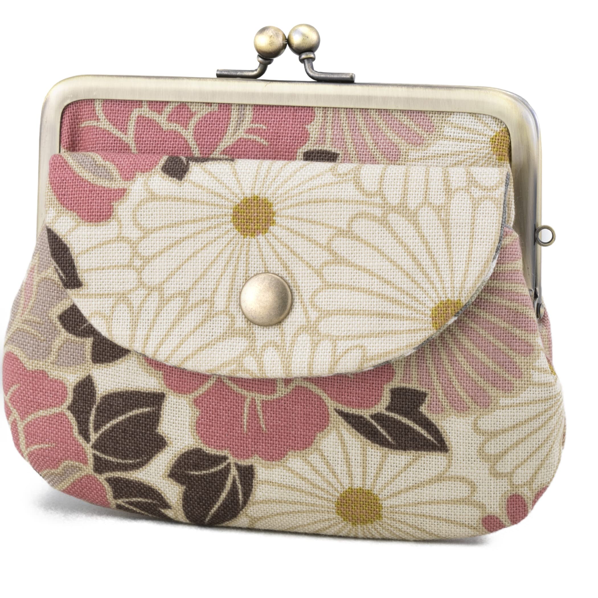 Japanese Floral Bucket Coin Purse - Vintage Kiss-Lock Change Wallet for Women | Small Leather Pouch for Coins, Cash & Cards | Perfect for Travel, Shopping & Everyday Use