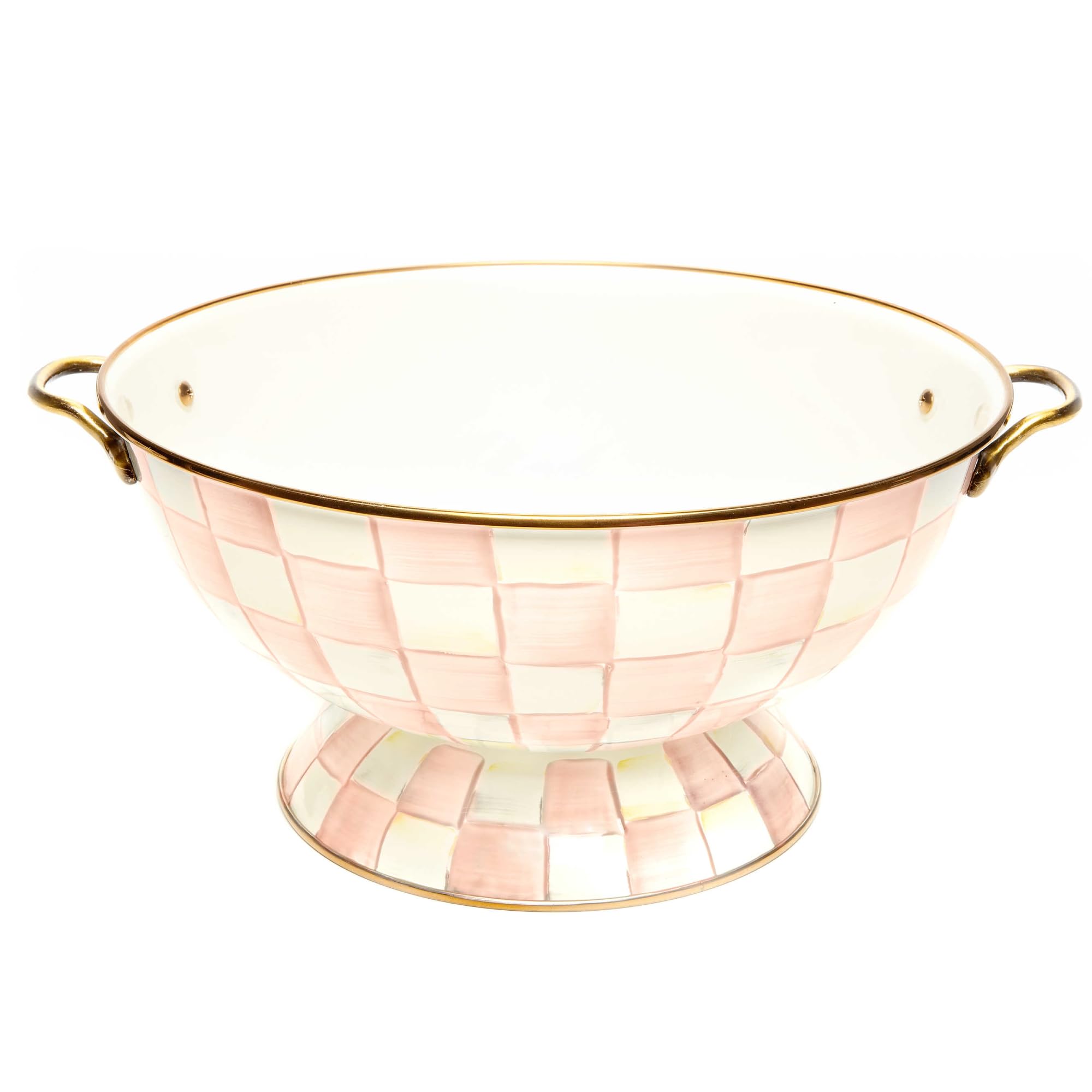 MACKENZIE-CHILDS Checkered Enamel Serving Bowl - Elegant Rosy Check Design for Entertaining, Dining & Kitchen Decor | Perfect for Salads, Snacks & Party Serving