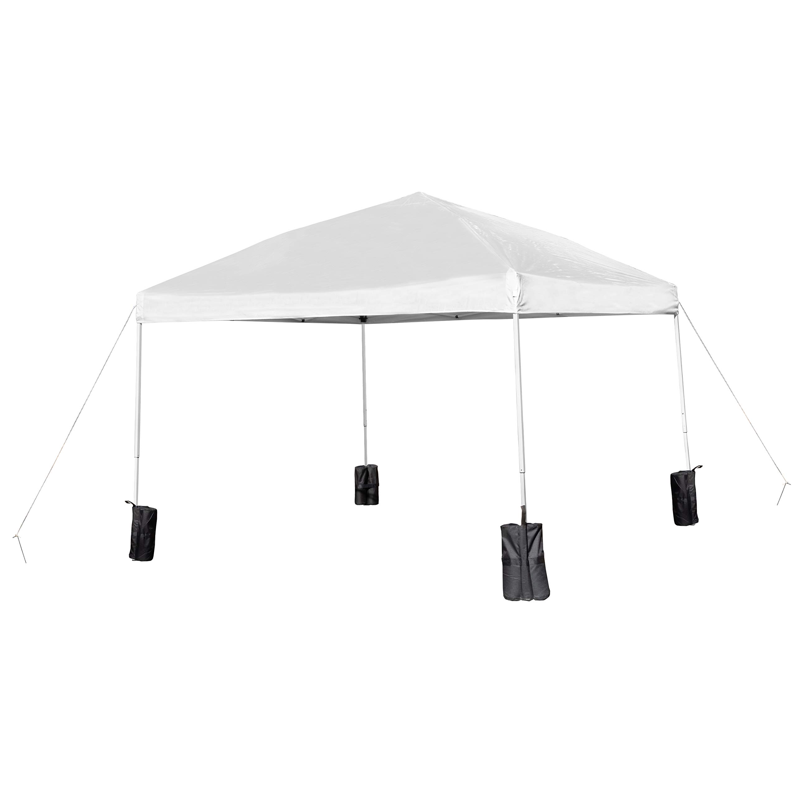 EMMA + OLIVER Ukko 10'x10' Pop Up Canopy Tent - White Weatherproof Polyester Top with UV Protection - Reinforced Corners for Stability - Includes Sand Bags & Wheeled Carry Case - Perfect for Outdoor Events, Beach Parties, Camping and Backyard Gatherings