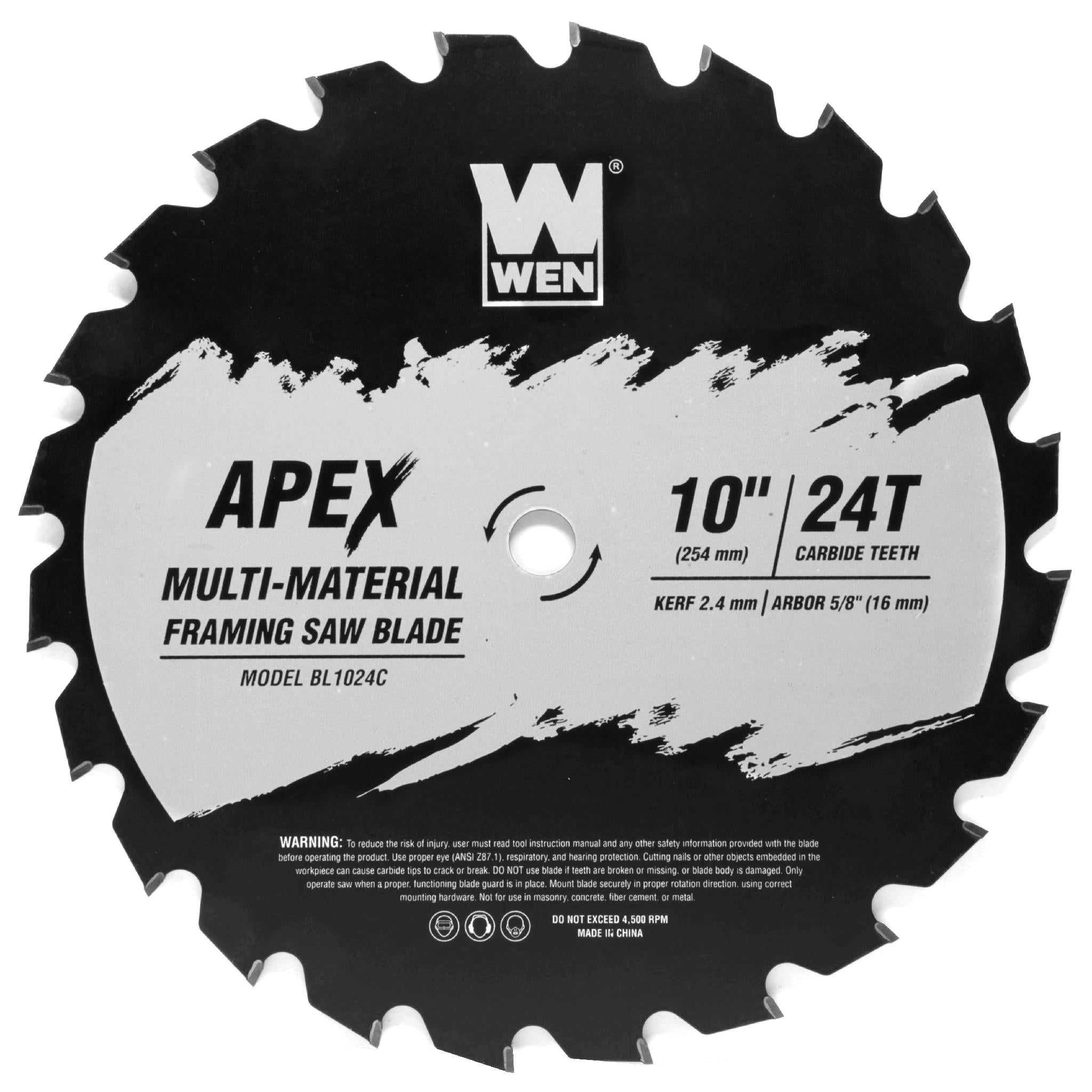 WEN BL1024C Apex 10-Inch 24-Tooth Carbide Tipped Multi-Material Framing Saw Blade with Cool Cut Coating - Industrial Grade for Woodworking, Metal Cutting & Construction Projects