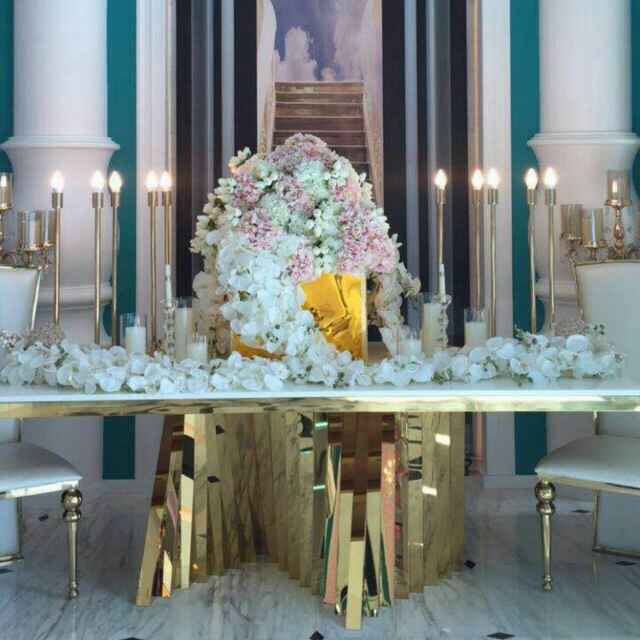 Gold Rectangular Marble Top Dining Table with Waterfall Edge - Elegant Modern Kitchen & Dining Room Furniture for Home Decor & Entertaining