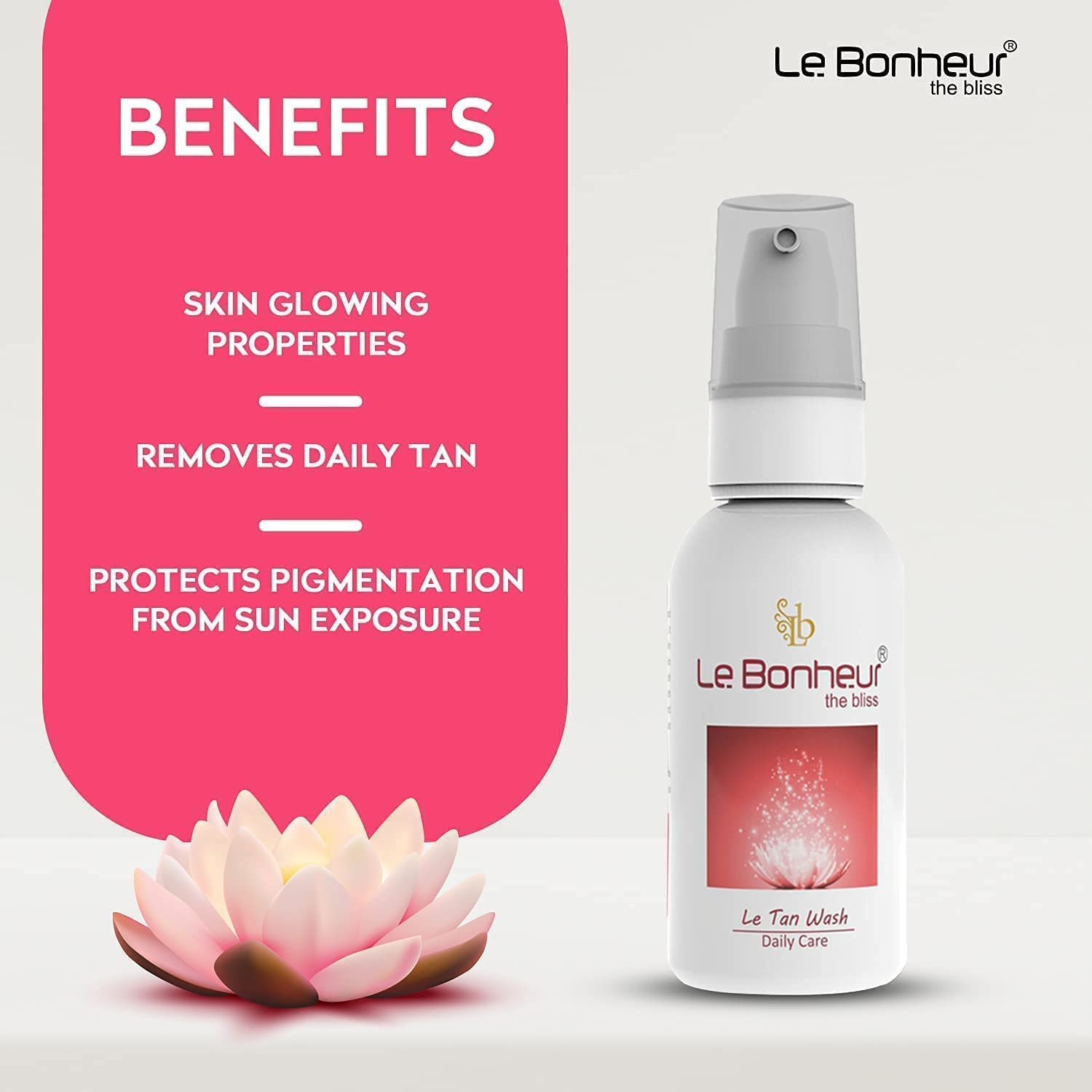 Le Bonheur Tan Wash Face Cleanser - Daily Gentle Exfoliating Face Wash for Tanned Skin, Removes Sun Tan & Pollution, Unisex 50ml - Perfect for Post-Sun Care & Daily Skincare Routine